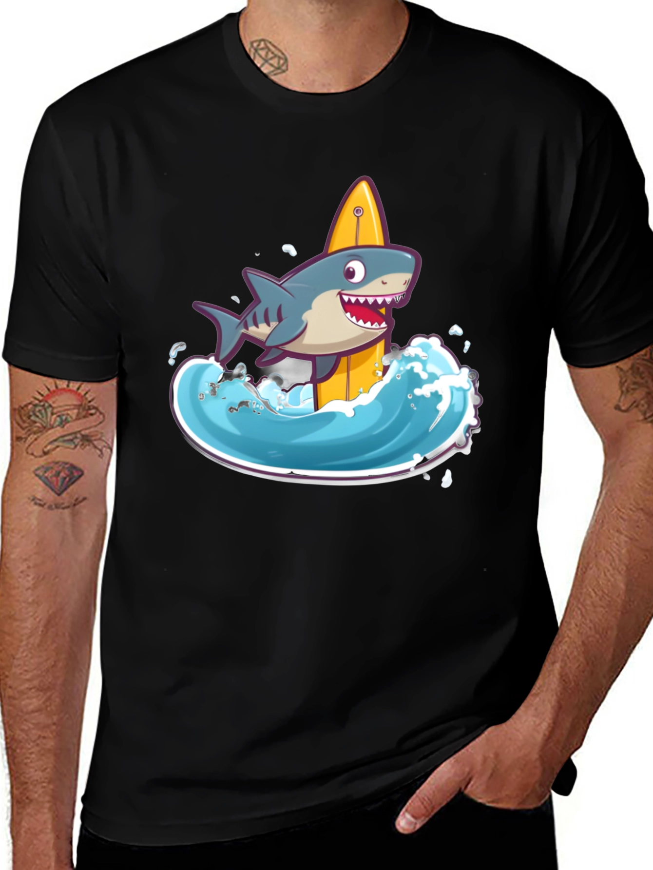 Variant 7 of Surfing Shark Graphic Tee - Black