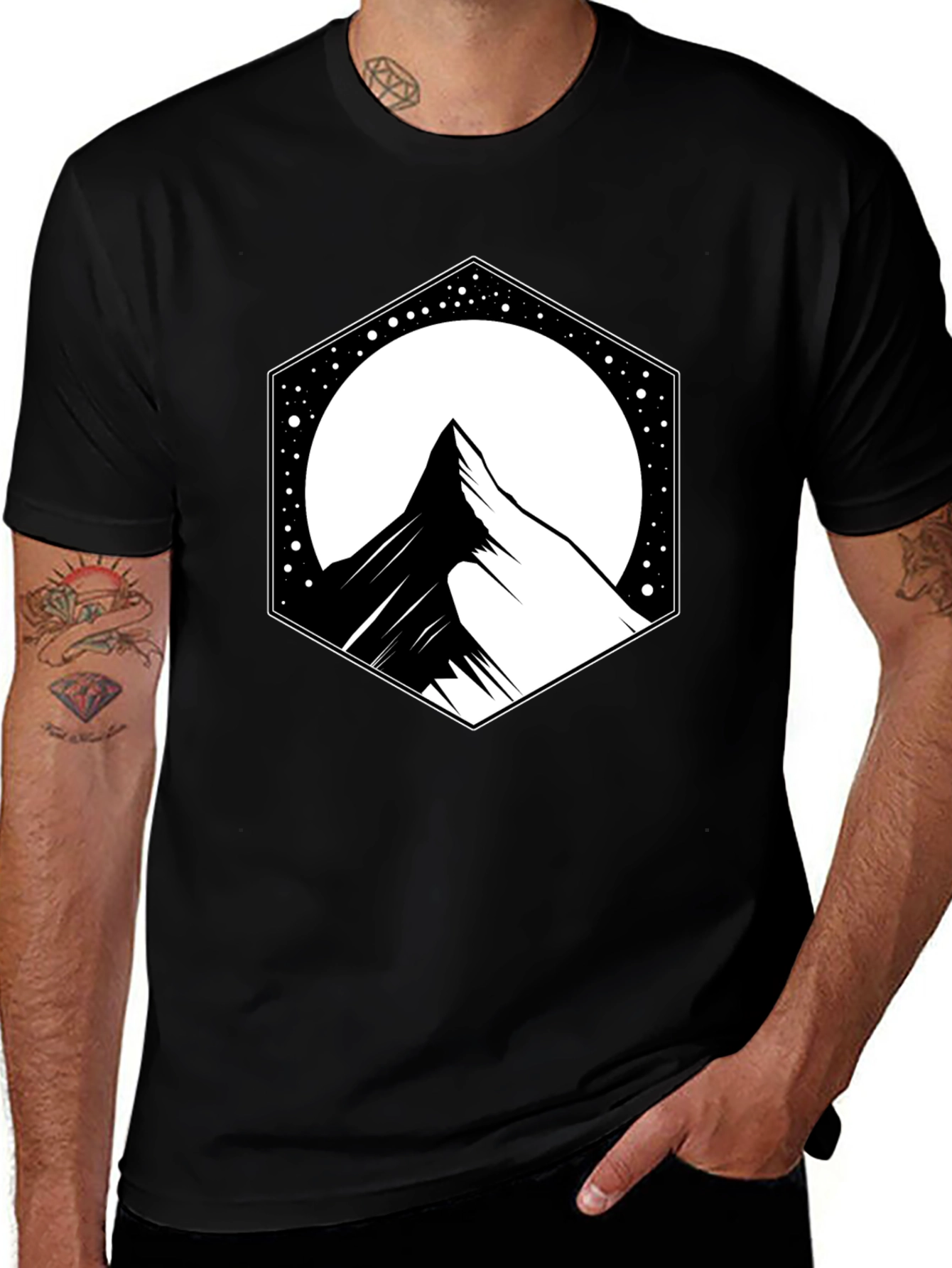 Variant 10 of Mountain Peak Graphic Tee - Black Hex Design