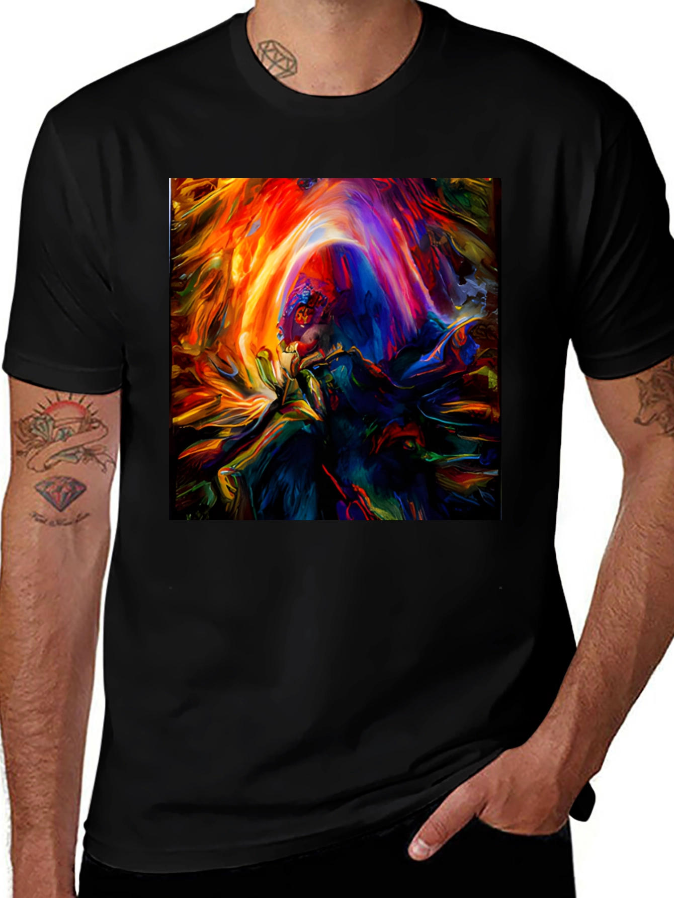Variant 11 of Vibrant Abstract Art Graphic Print Black T-Shirt