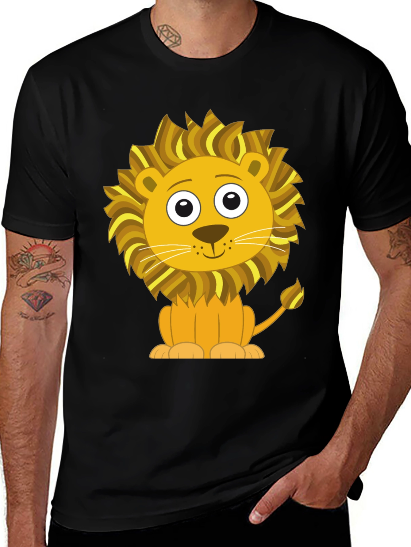 Variant 11 of Cute Cartoon Lion Graphic T-Shirt - Black Cotton Tee
