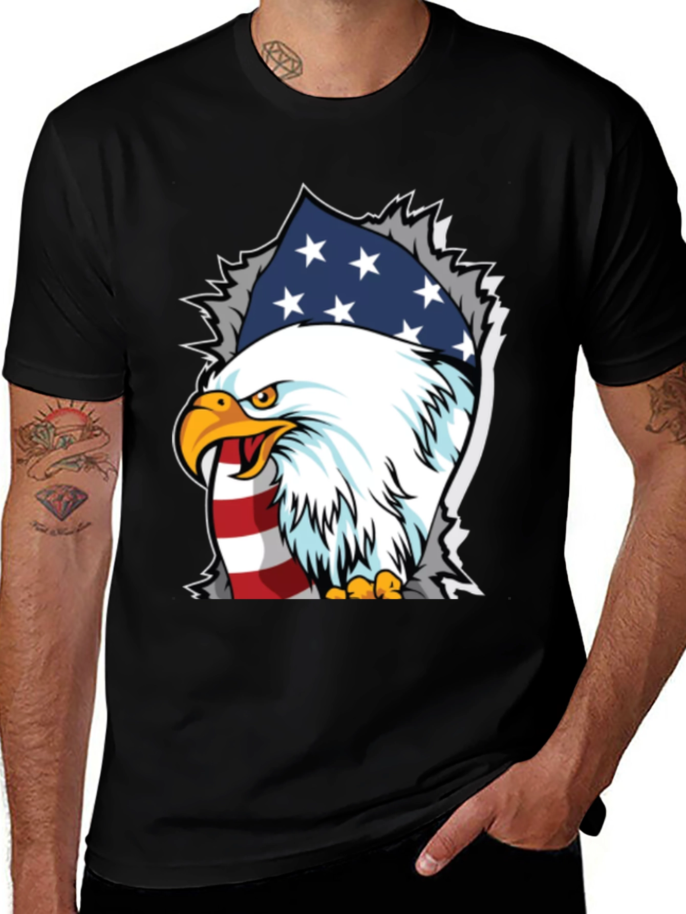 Variant 11 of Eagle USA Flag Graphic Print Black T-Shirt