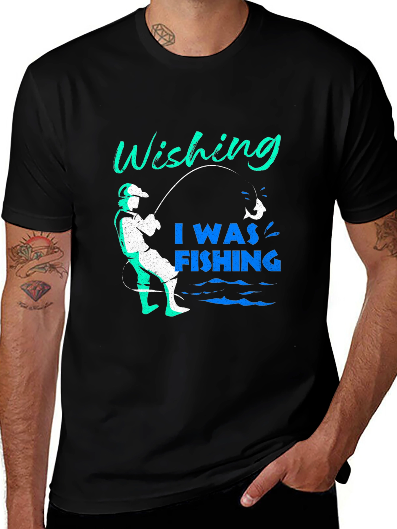 Variant 4 of Wishing I Was Fishing Graphic Tee - Perfect for Anglers