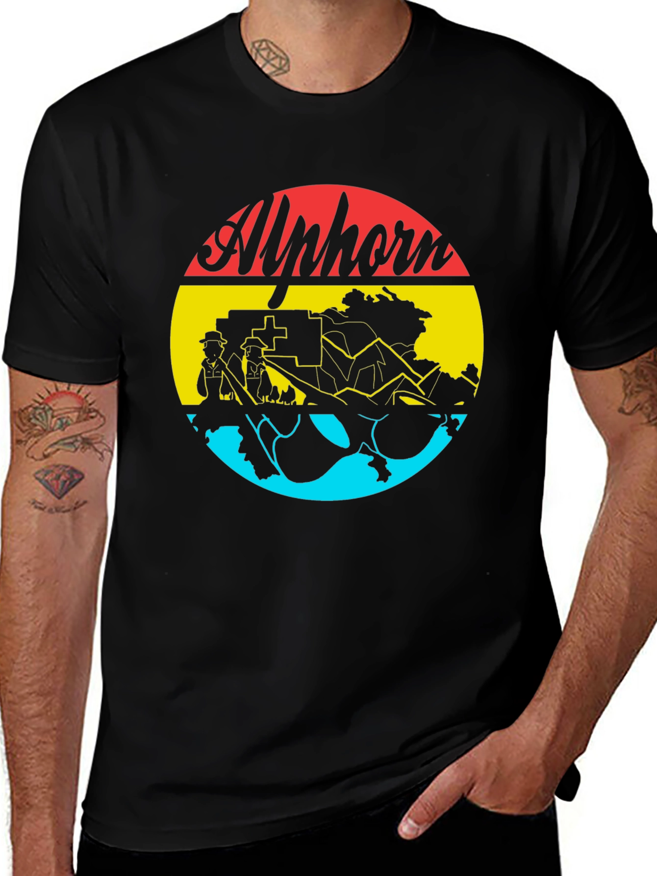 Alphorn Switzerland Graphic Tee - Black Cotton Casual Shirt