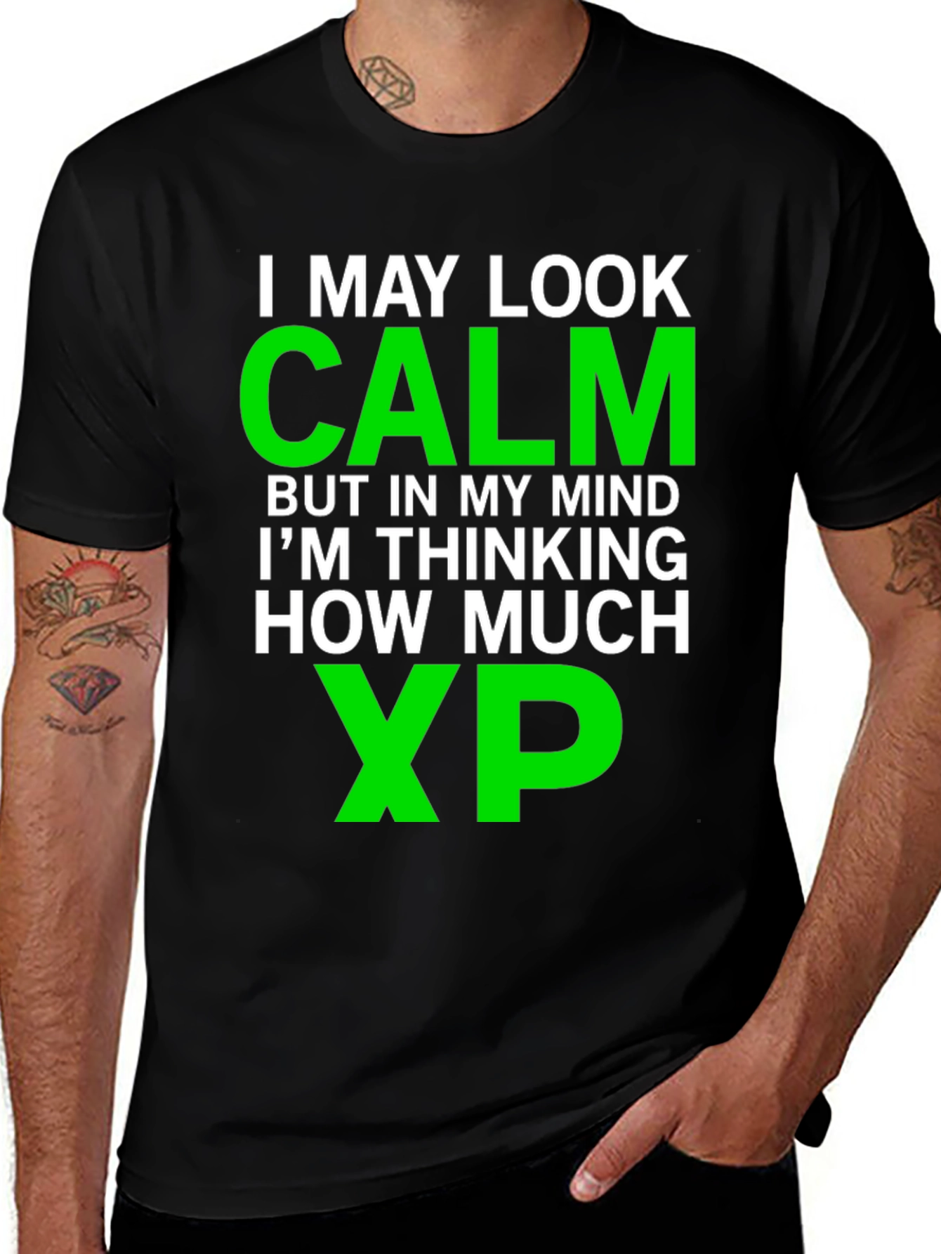 Variant 21 of Calm Gamer T-Shirt - Thinking About XP!