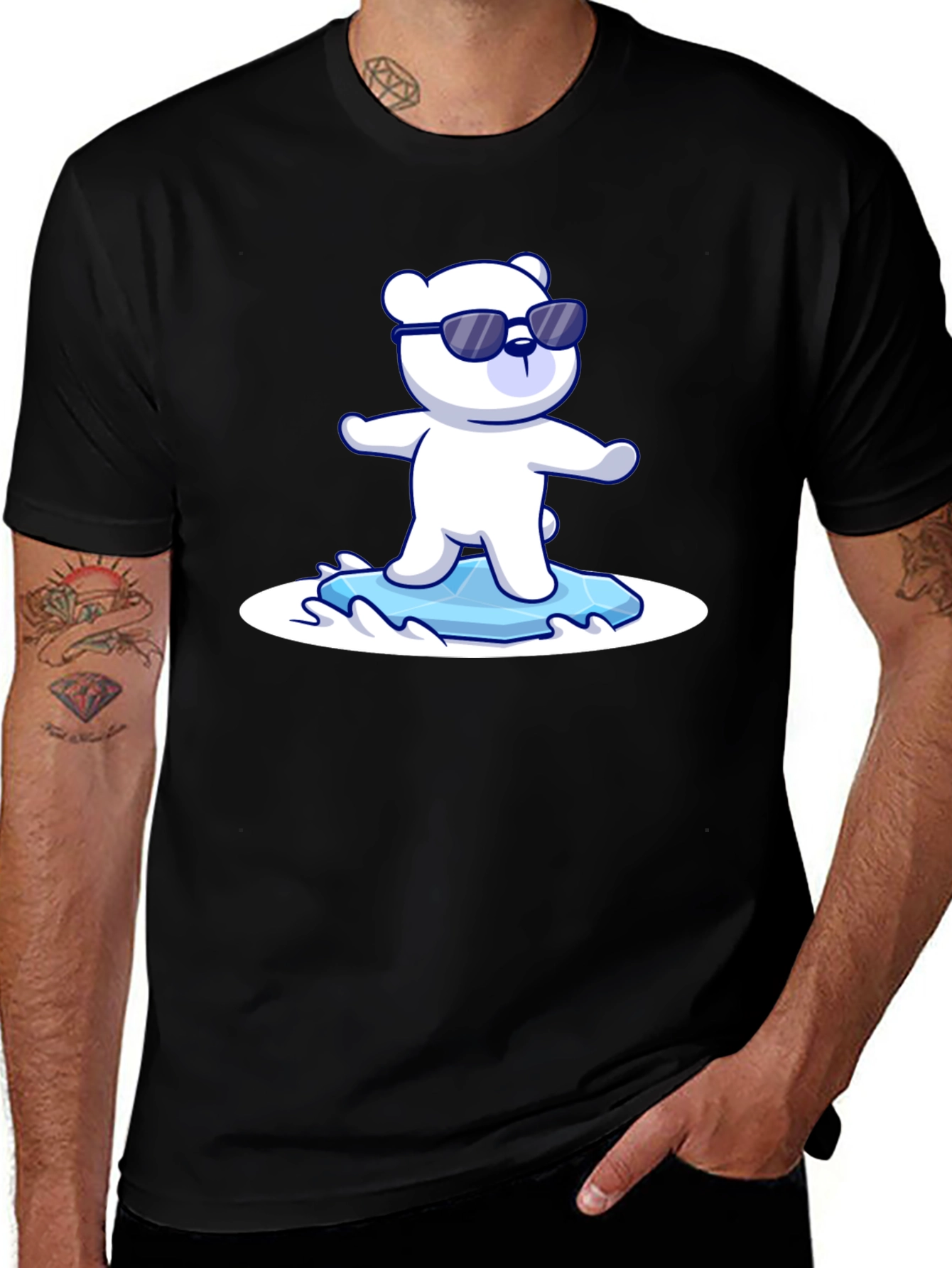Variant 10 of Cool Polar Bear Graphic Tee - Black Cotton T-Shirt
