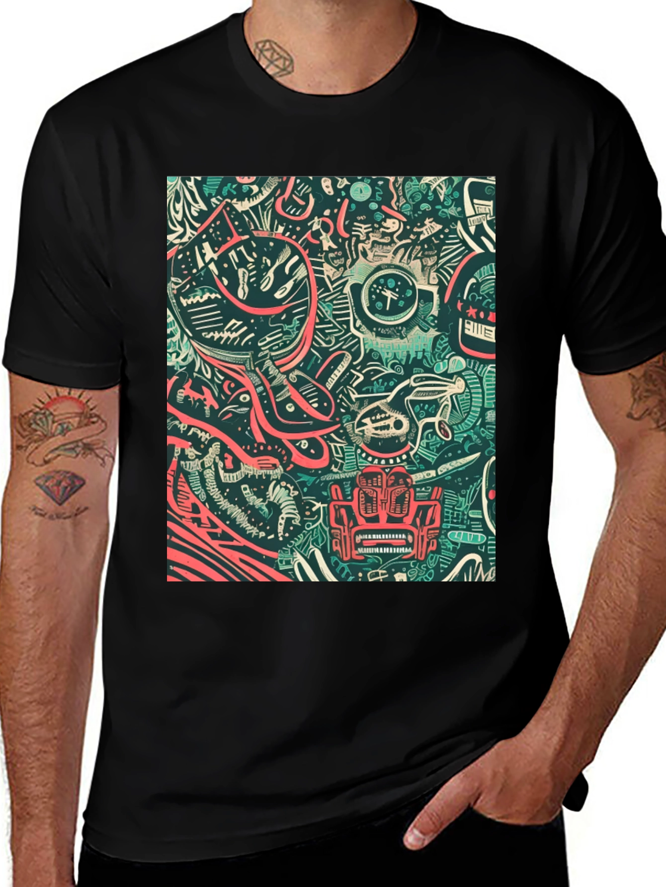 Abstract Graphic Print Black Tee