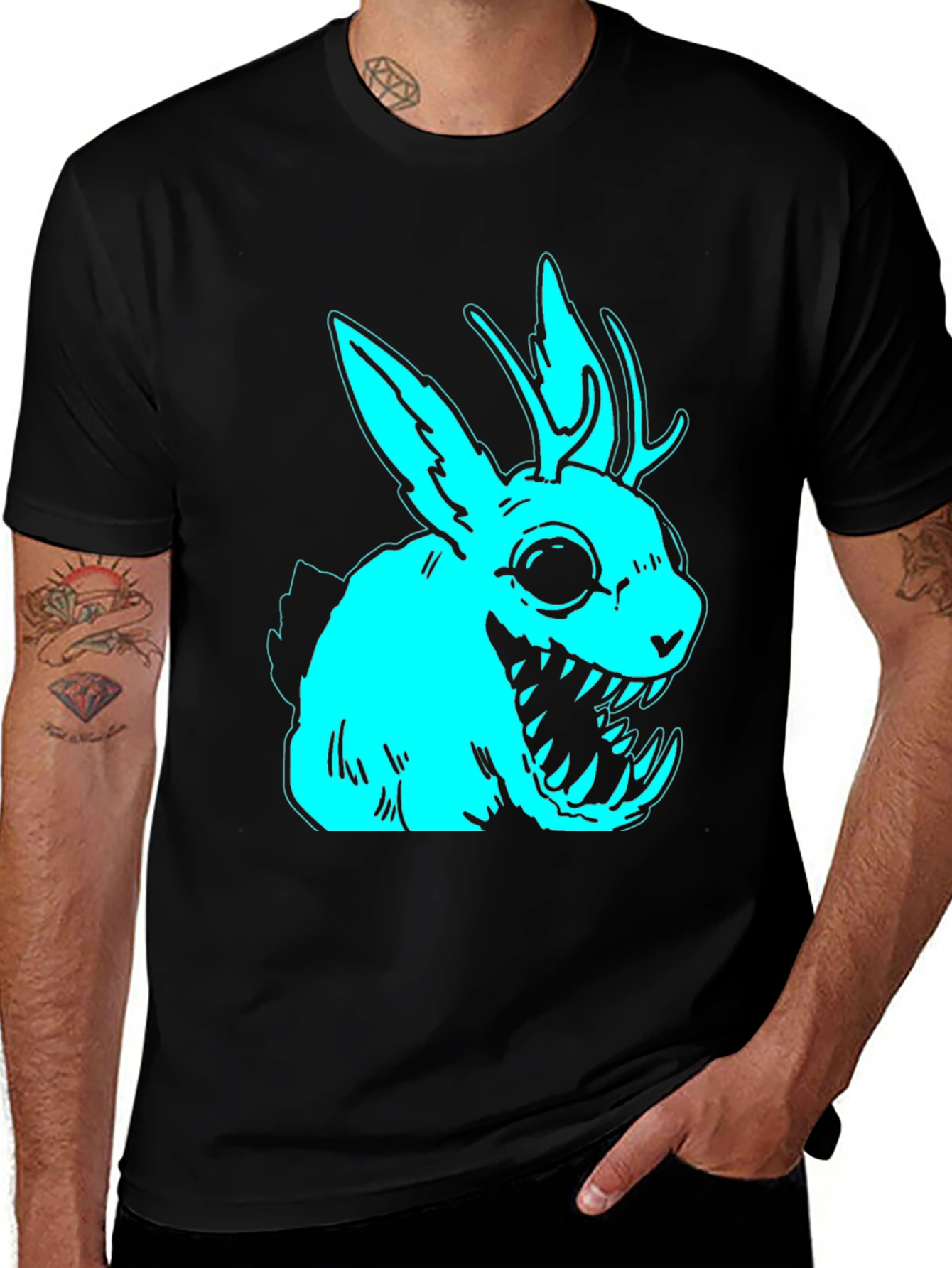 Variant 4 of Monster Bunny Graphic Tee - Black Cotton Blend