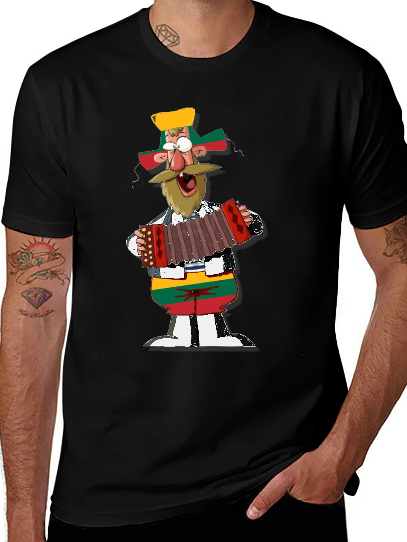 Variant 22 of Cartoon Accordion Player T-Shirt - Fun Black Tee