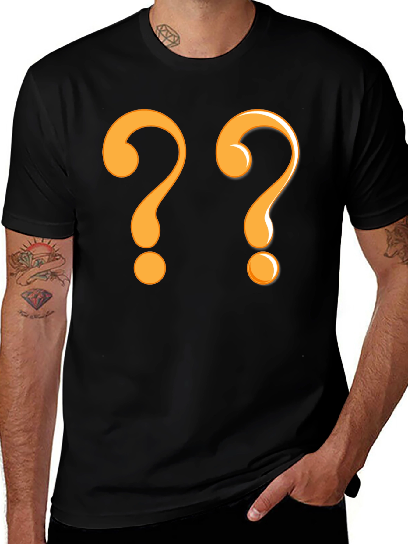 Variant 23 of Question Mark Graphic Tee - Black Cotton Casual Shirt