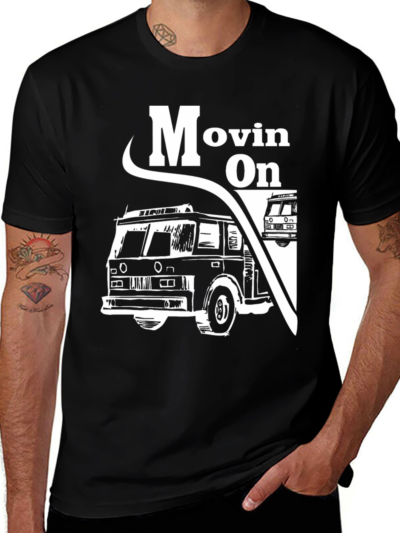 Variant 30 of Moving On Fire Truck Graphic Tee - Black