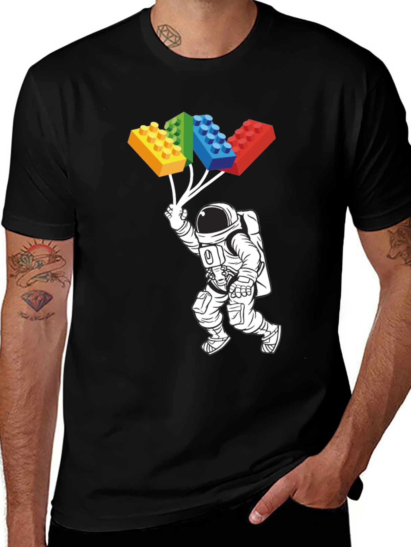 Variant 8 of Astronaut Lego Balloon Black T-Shirt