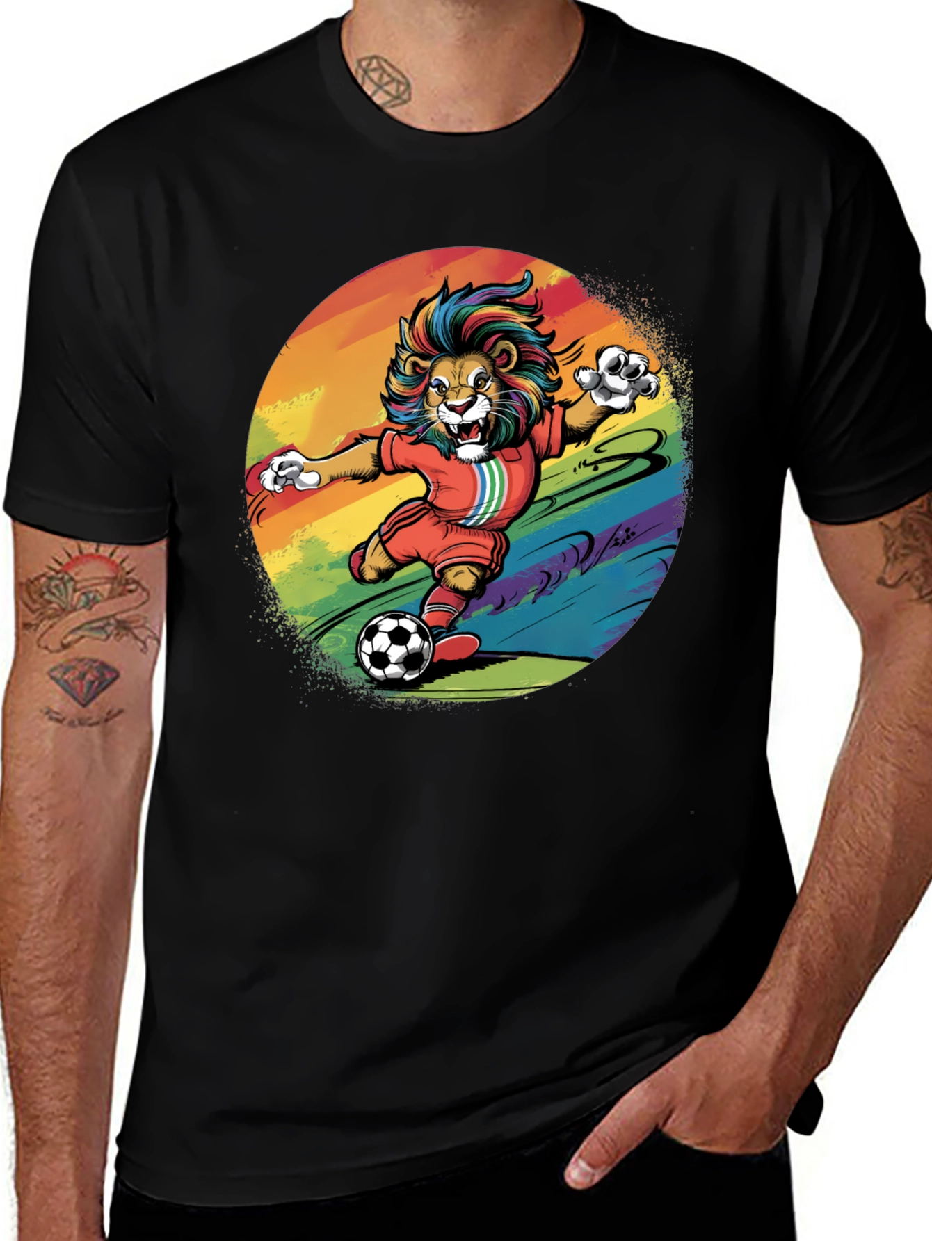 Variant 17 of Rainbow Lion Soccer T-Shirt - Unique Graphic Tee