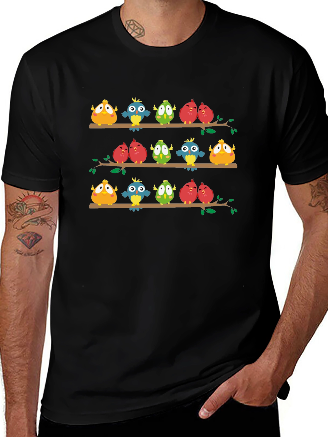 Variant 10 of Cartoon Birds on Branch Graphic T-Shirt