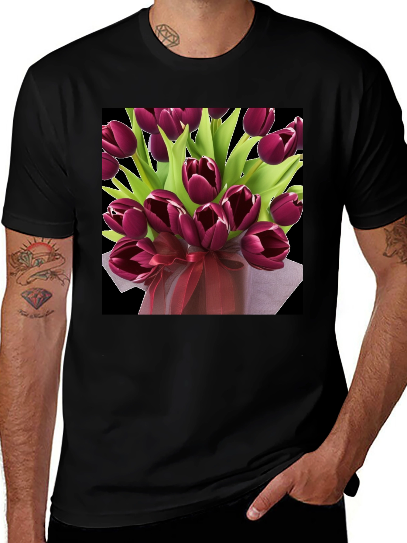 Variant 27 of Tulip Bouquet Graphic Tee - Elegant Floral Design