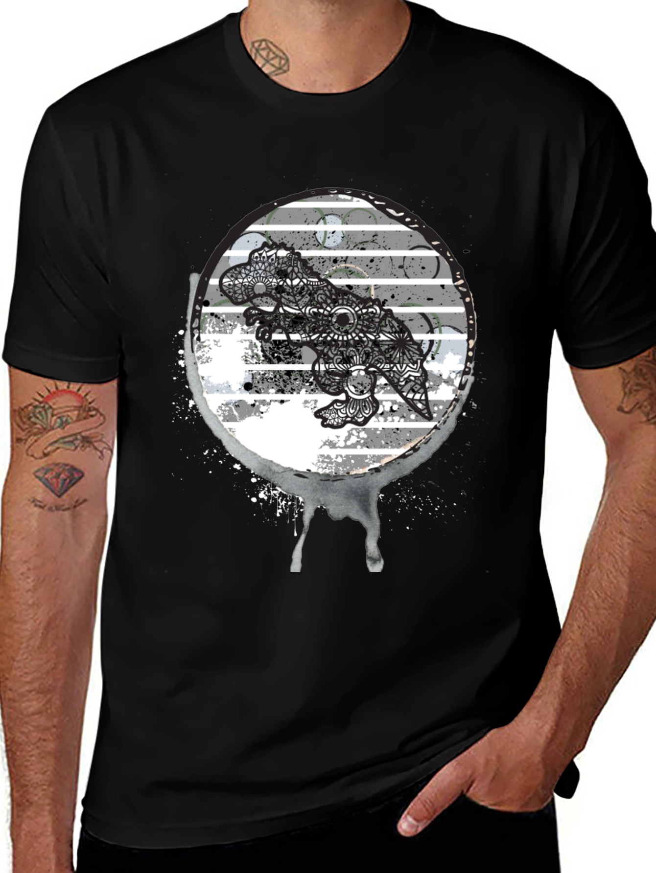 Variant 24 of Dino Mandala Graphic Tee - Black T-Shirt