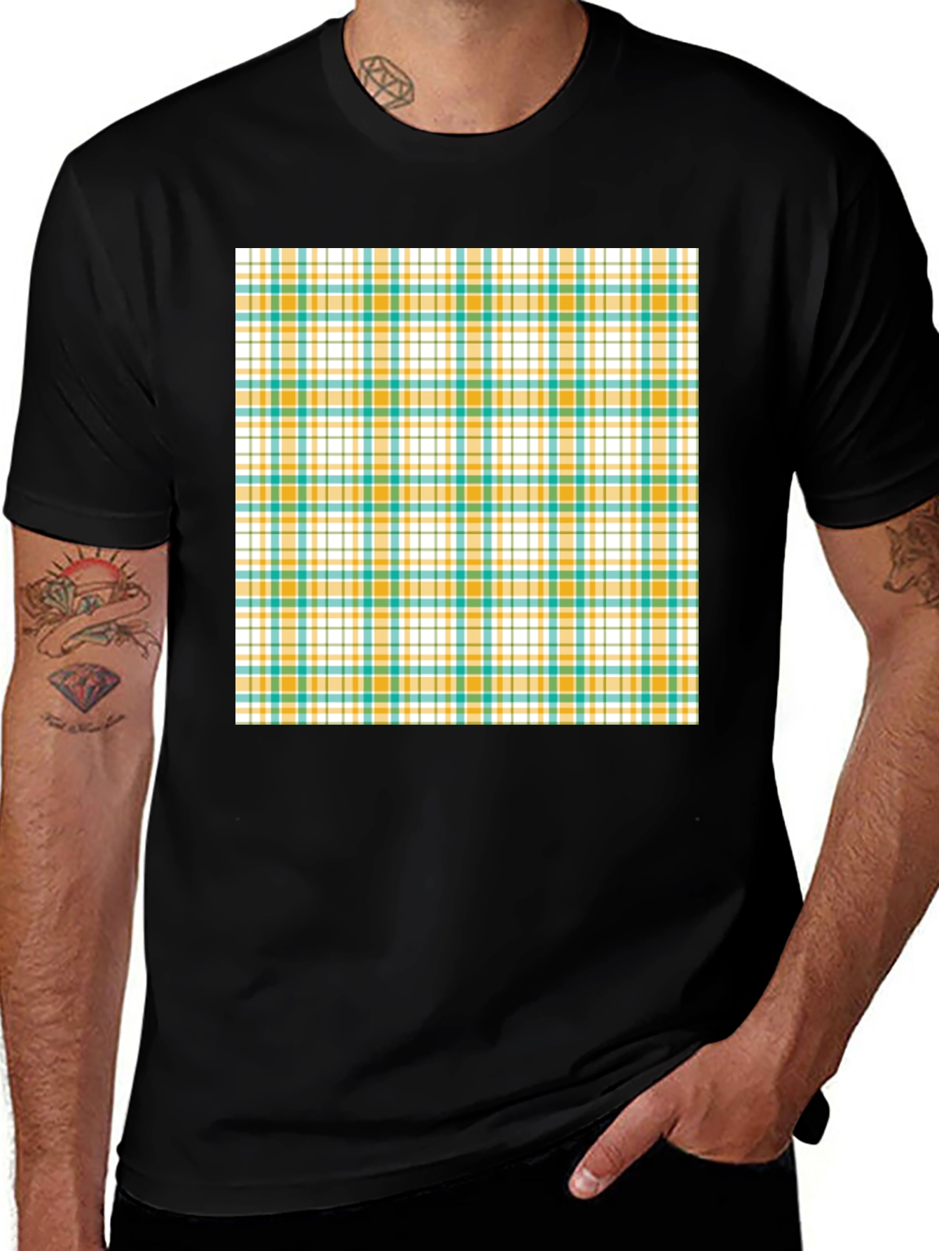 Variant 11 of Modern Plaid Pattern Black T-Shirt