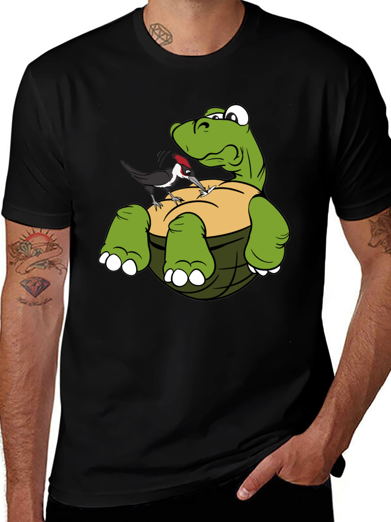Variant 7 of Cartoon Turtle & Woodpecker Graphic T-Shirt