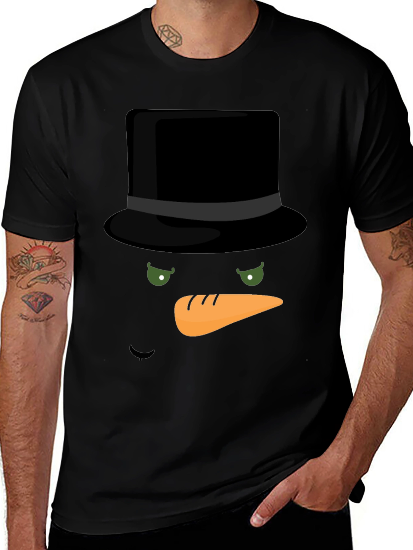 Black Snowman Face T-Shirt - Holiday Festive Apparel main image