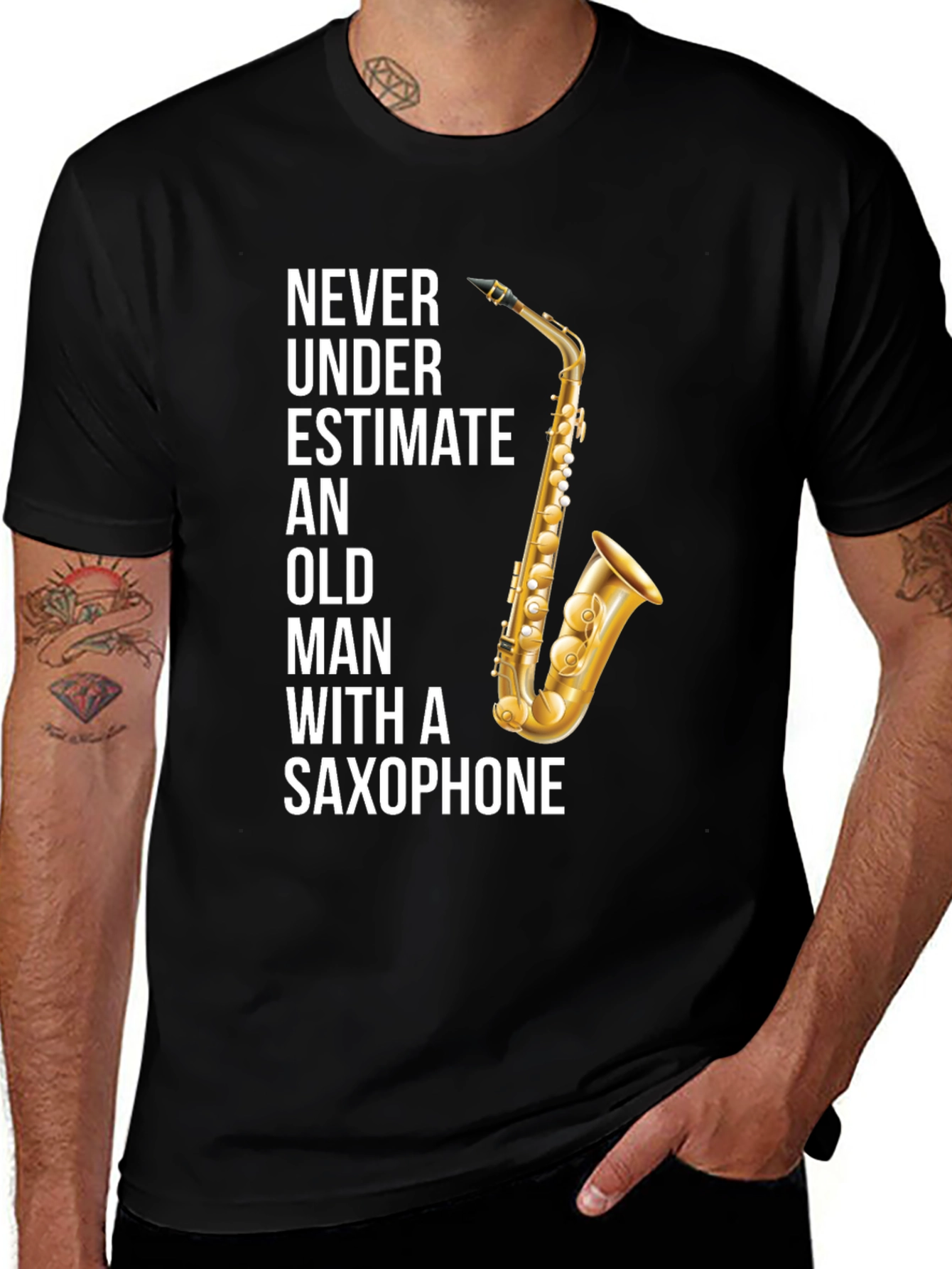 Variant 27 of Never Underestimate Old Man Saxophone T-Shirt
