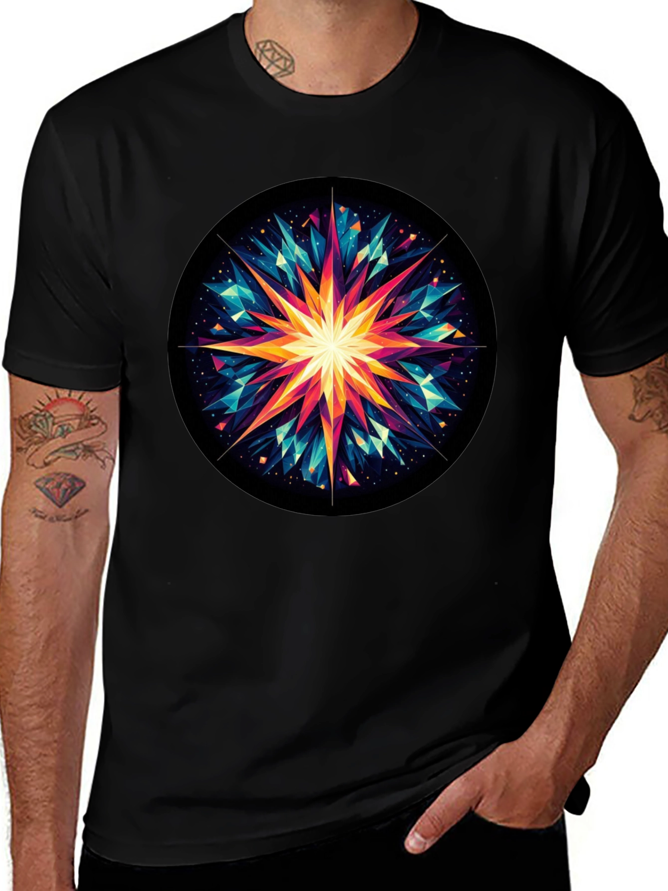 Geometric Starburst Graphic Tee - Modern Art Shirt