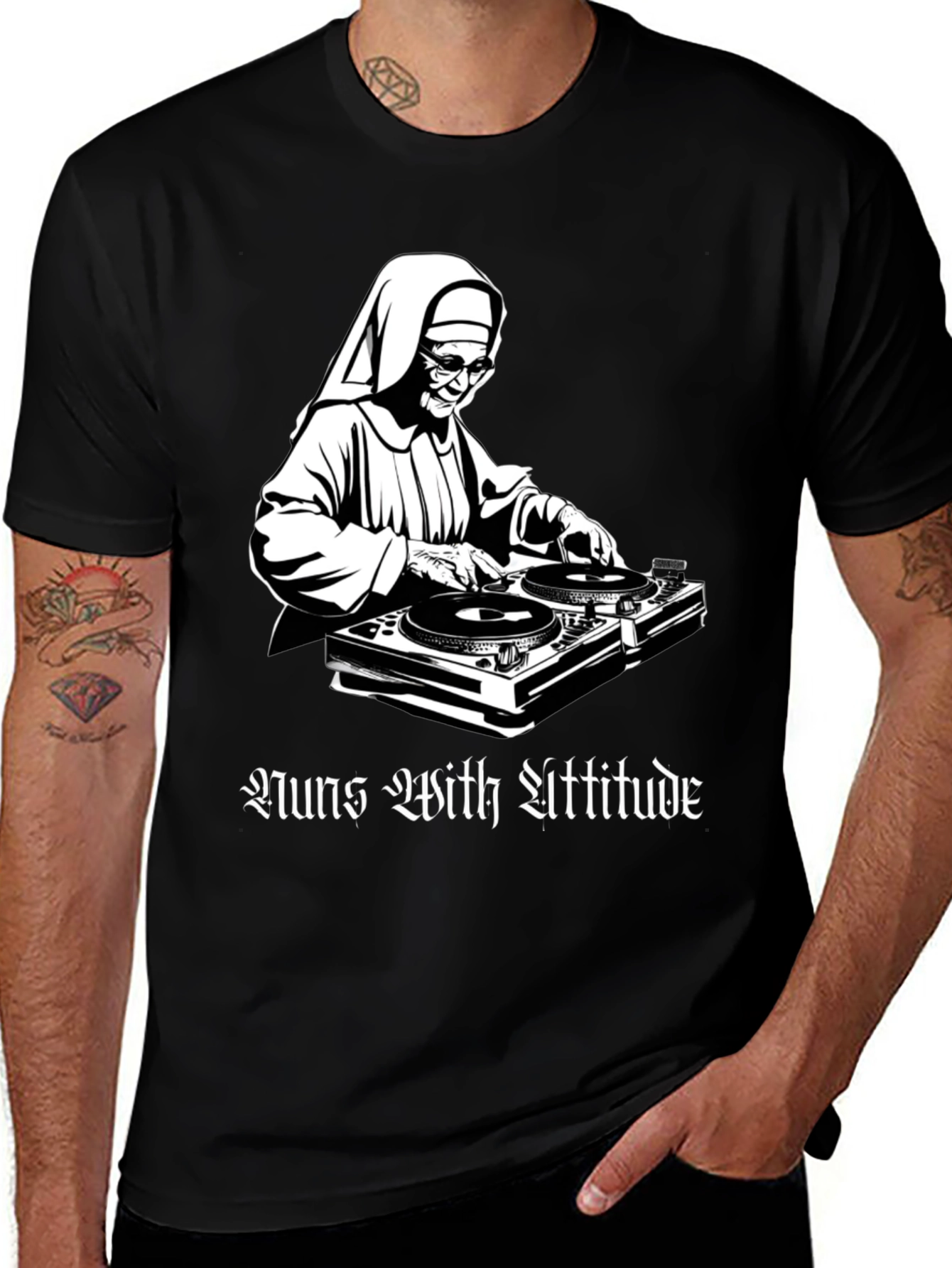 Variant 21 of Nun DJ Graphic T-Shirt - Nuns With Attitude
