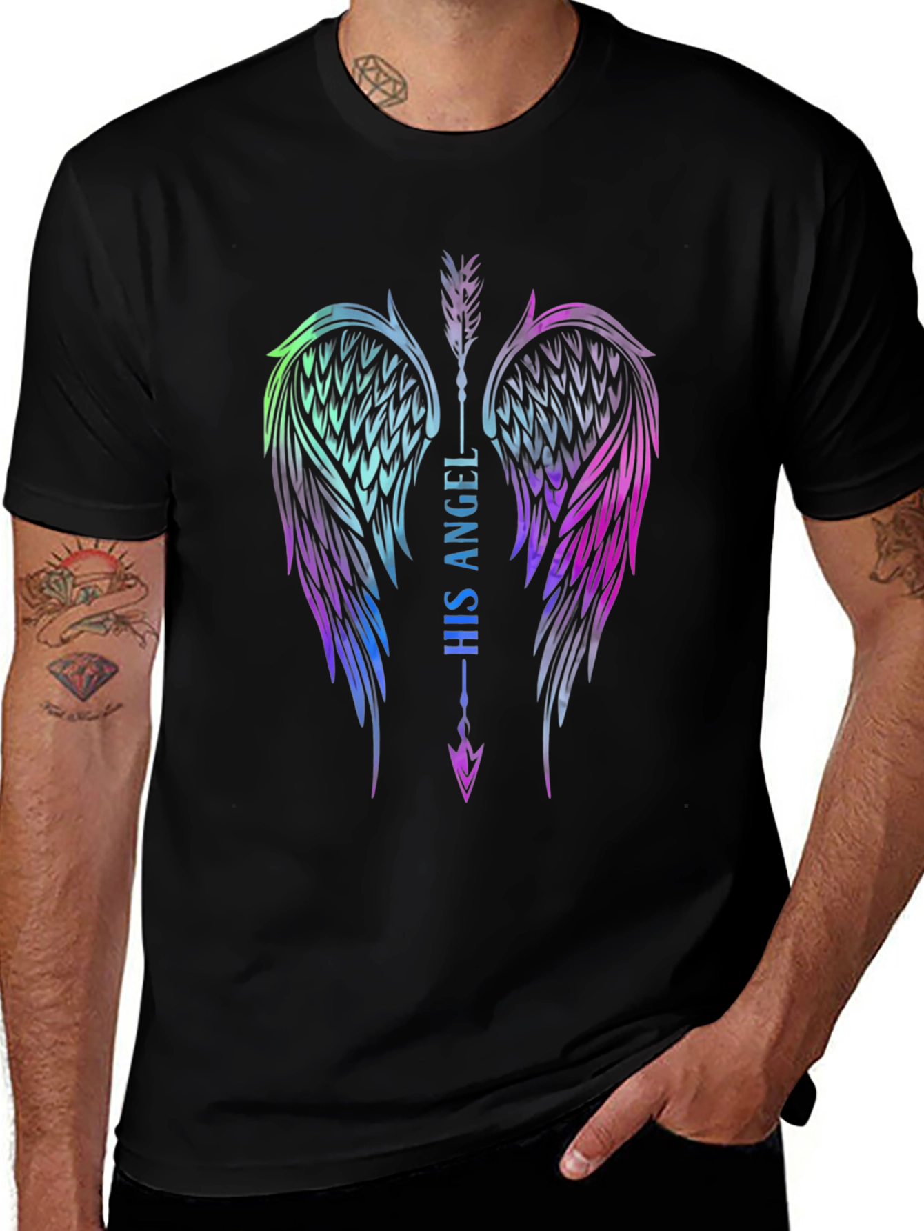 Variant 27 of His Angel Wings Graphic Tee - Black Cotton T-Shirt