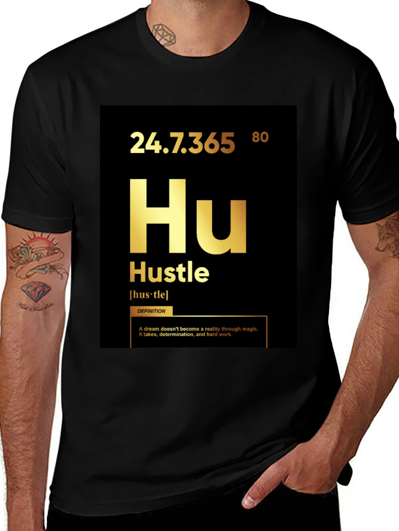 Variant 17 of Hustle Periodic Table Style Black T-Shirt