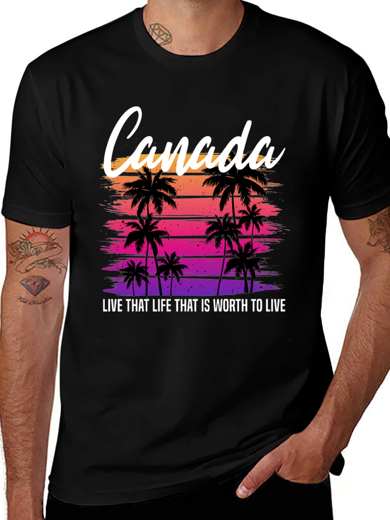Black Canada Sunset Palm Tree T-Shirt - Live That Life Tee main image