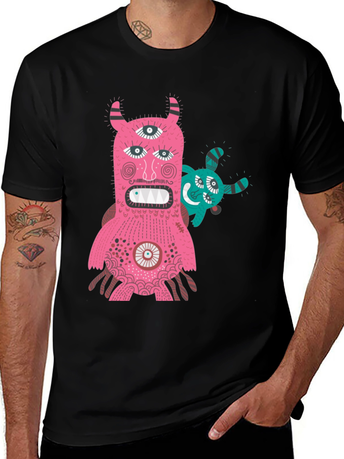 Variant 13 of Monster Graphic Tee - Black T-Shirt with Fun Creature Design