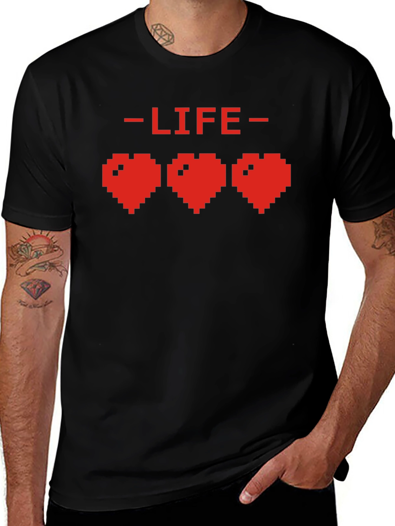Variant 13 of Pixel Heart Life Gamer T-Shirt - Black