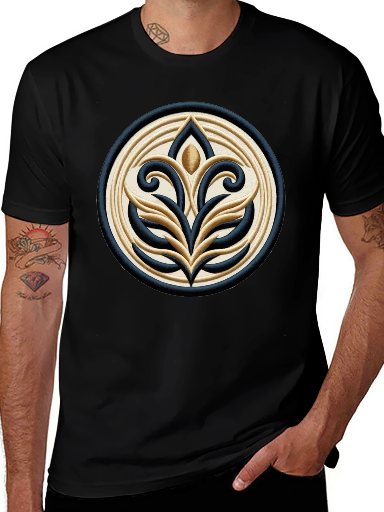 Embroidered Medallion Black T-Shirt