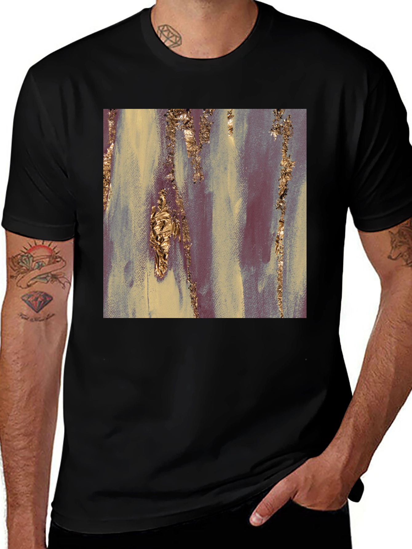 Variant 27 of Abstract Gold Foil Art T-Shirt - Black