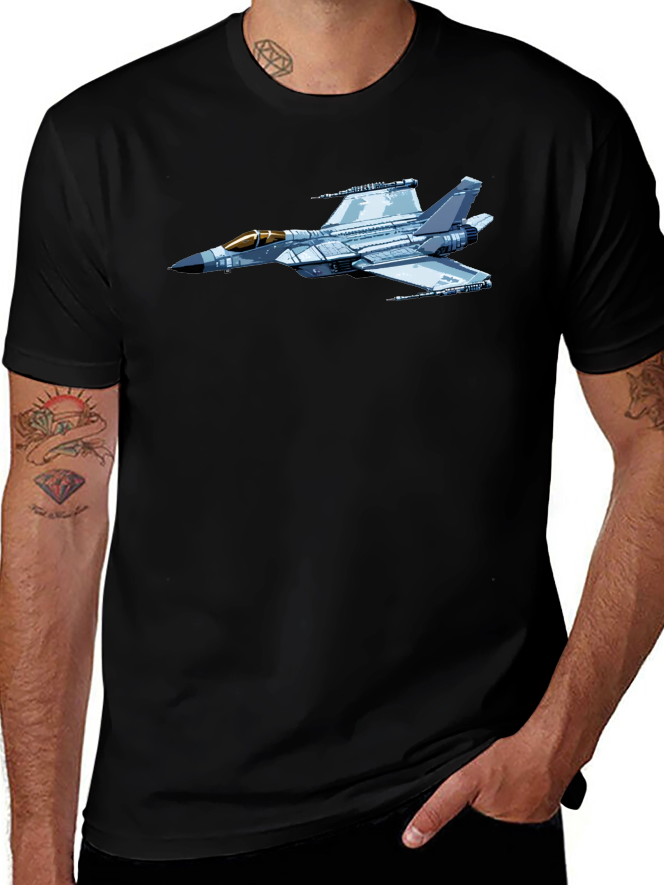 Variant 28 of Jet Fighter Graphic Black T-Shirt