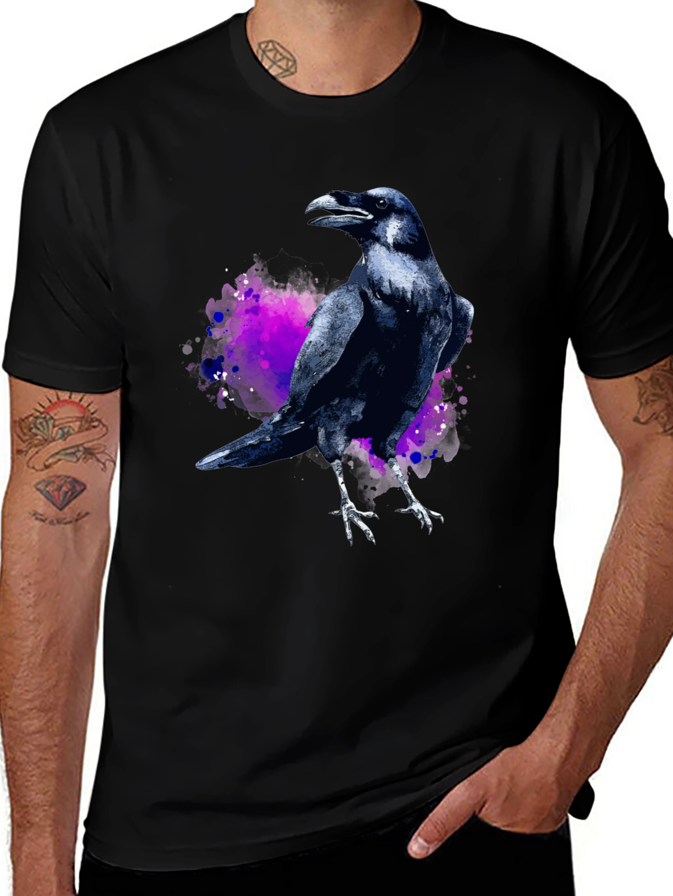 Variant 13 of Raven Watercolor T-Shirt - Stylish Crow Design