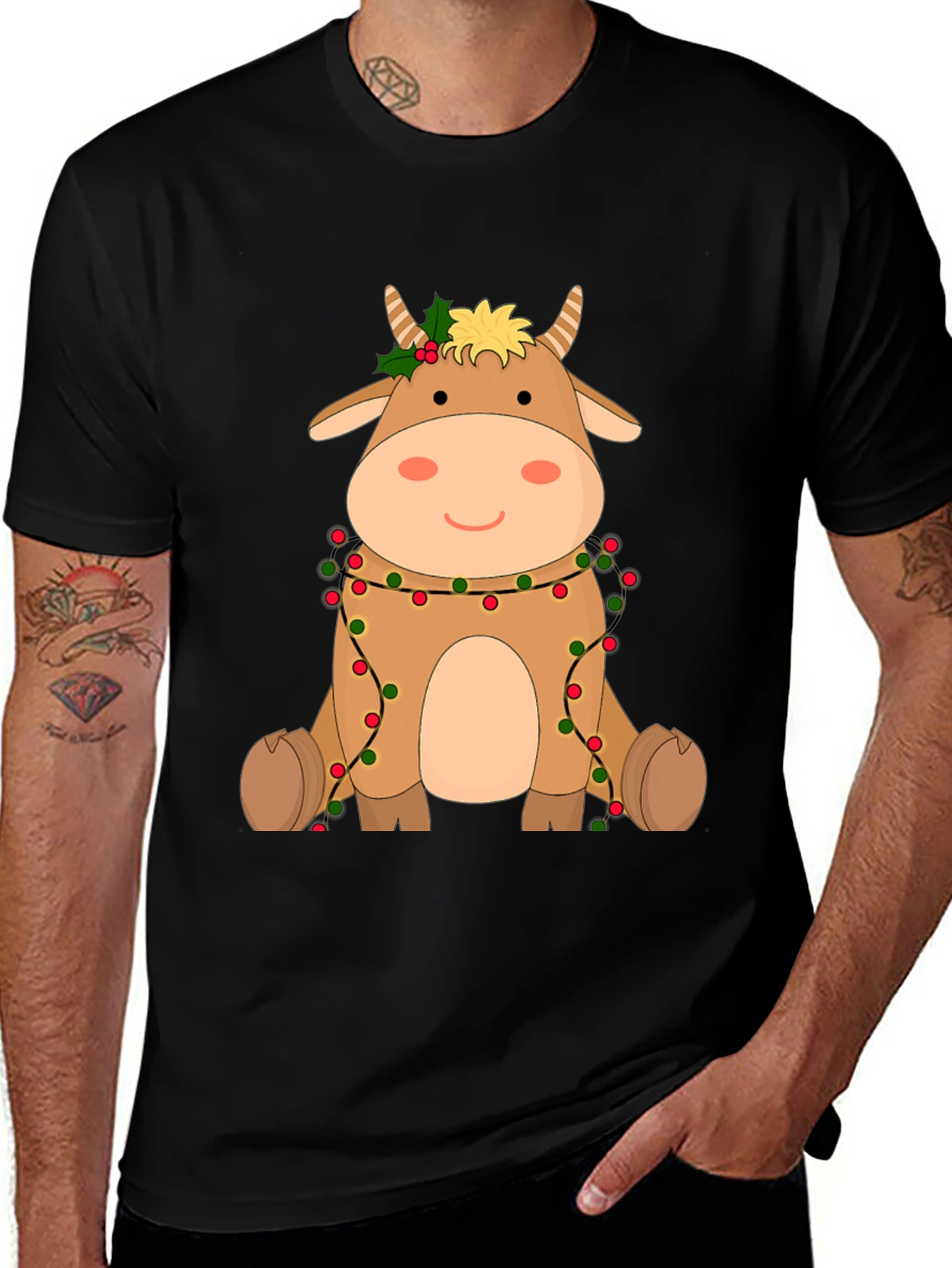 Variant 29 of Festive Cow Graphic Tee - Holiday Cheer