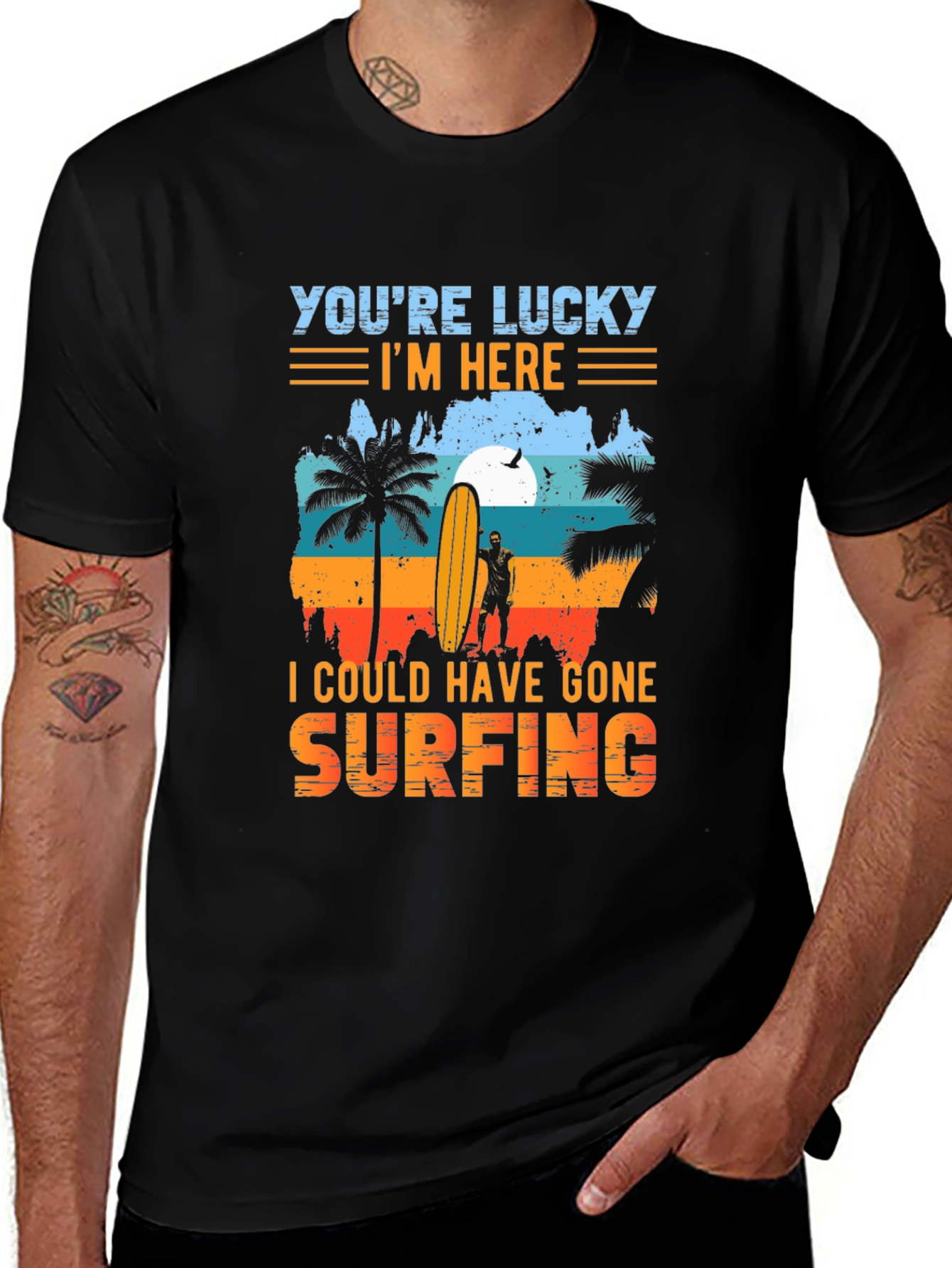 Lucky I'm Here Surfing Graphic Tee