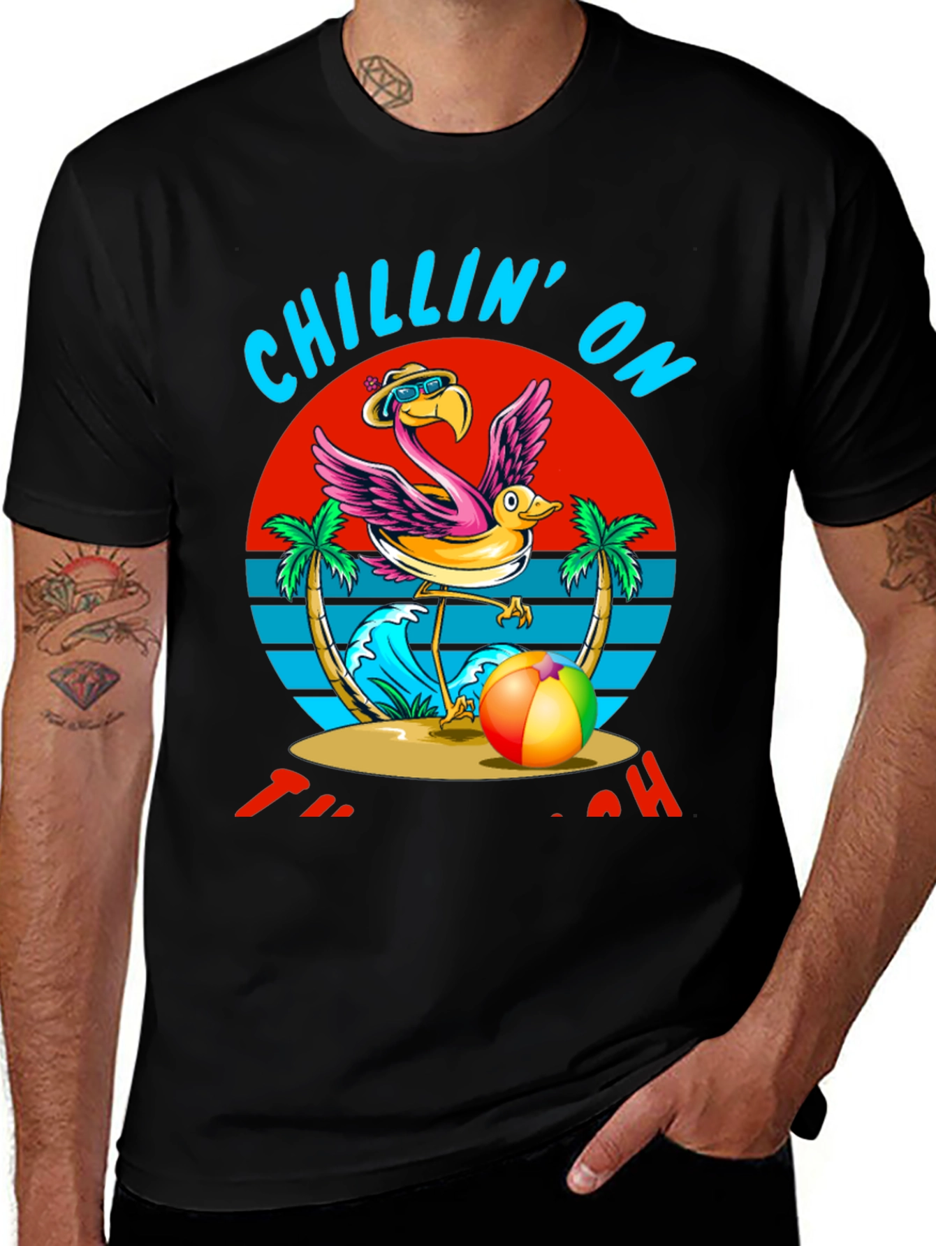 Variant 14 of Chillin' On The Beach T-Shirt Flamingo Design