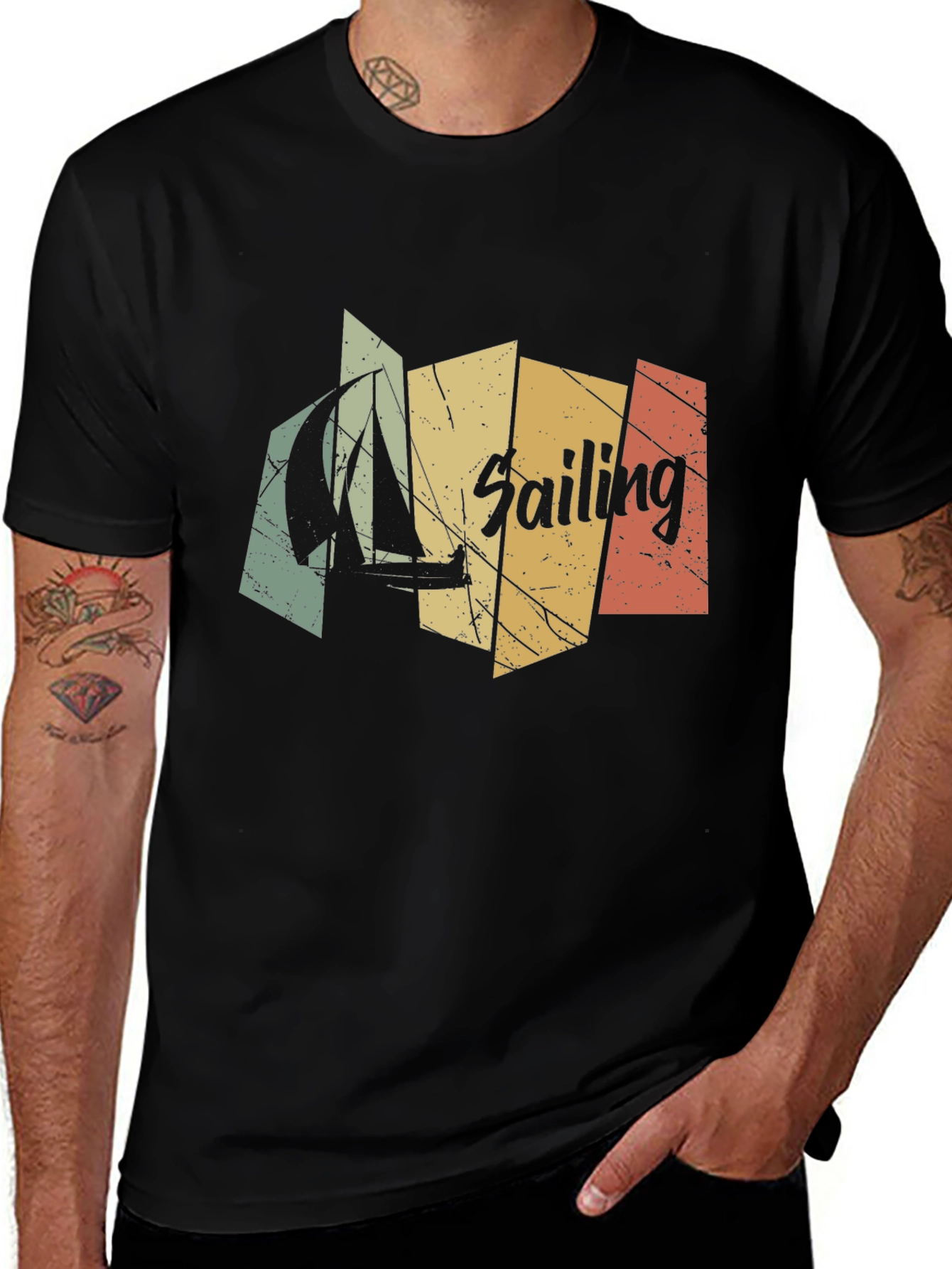 Variant 9 of Sailing Graphic Tee - Vintage Style Black T-Shirt