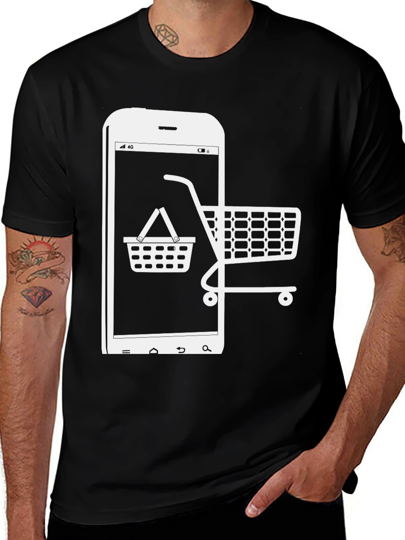 Online Shopping Tee - Smartphone & Cart Design