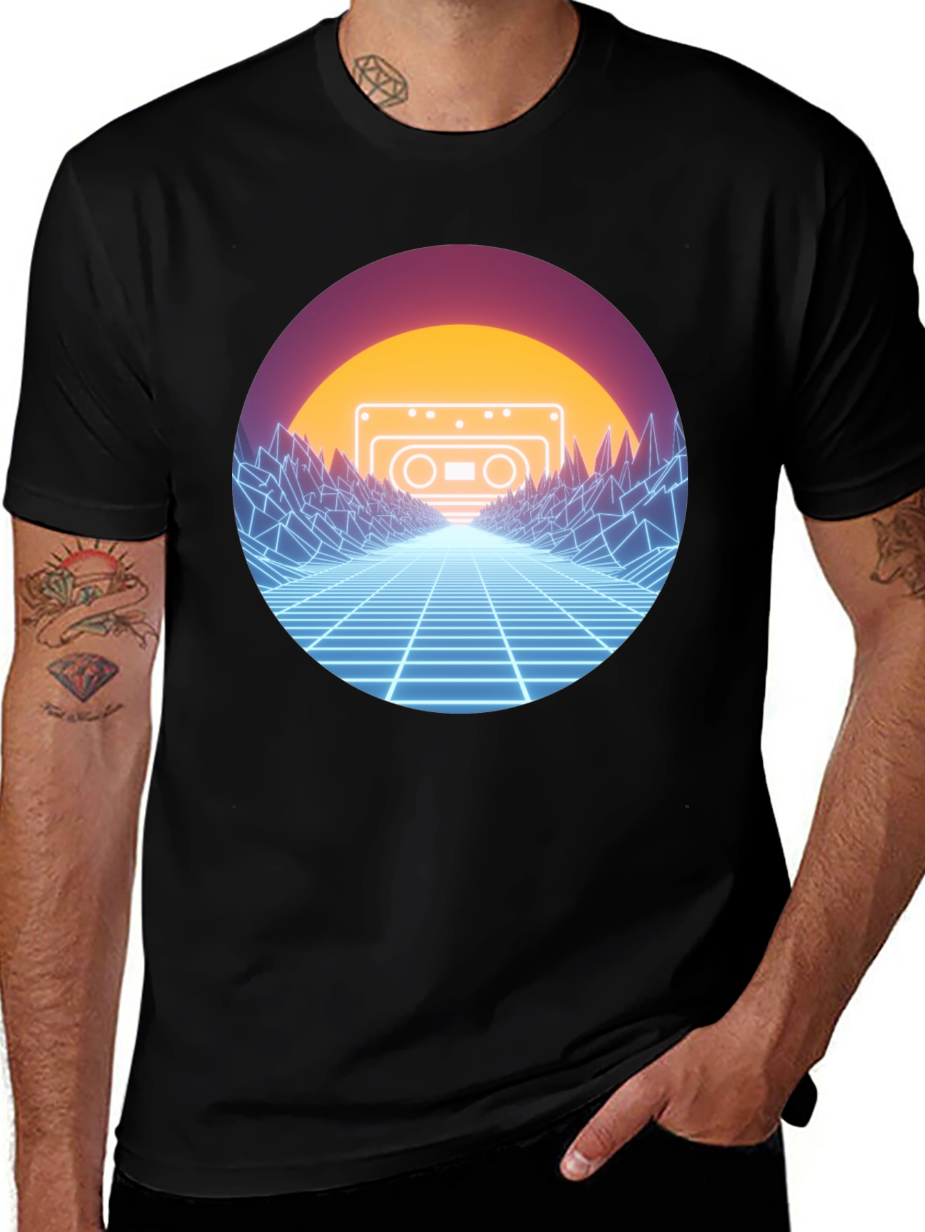 Variant 24 of Retro Wave Cassette T-Shirt - Neon Grid Design