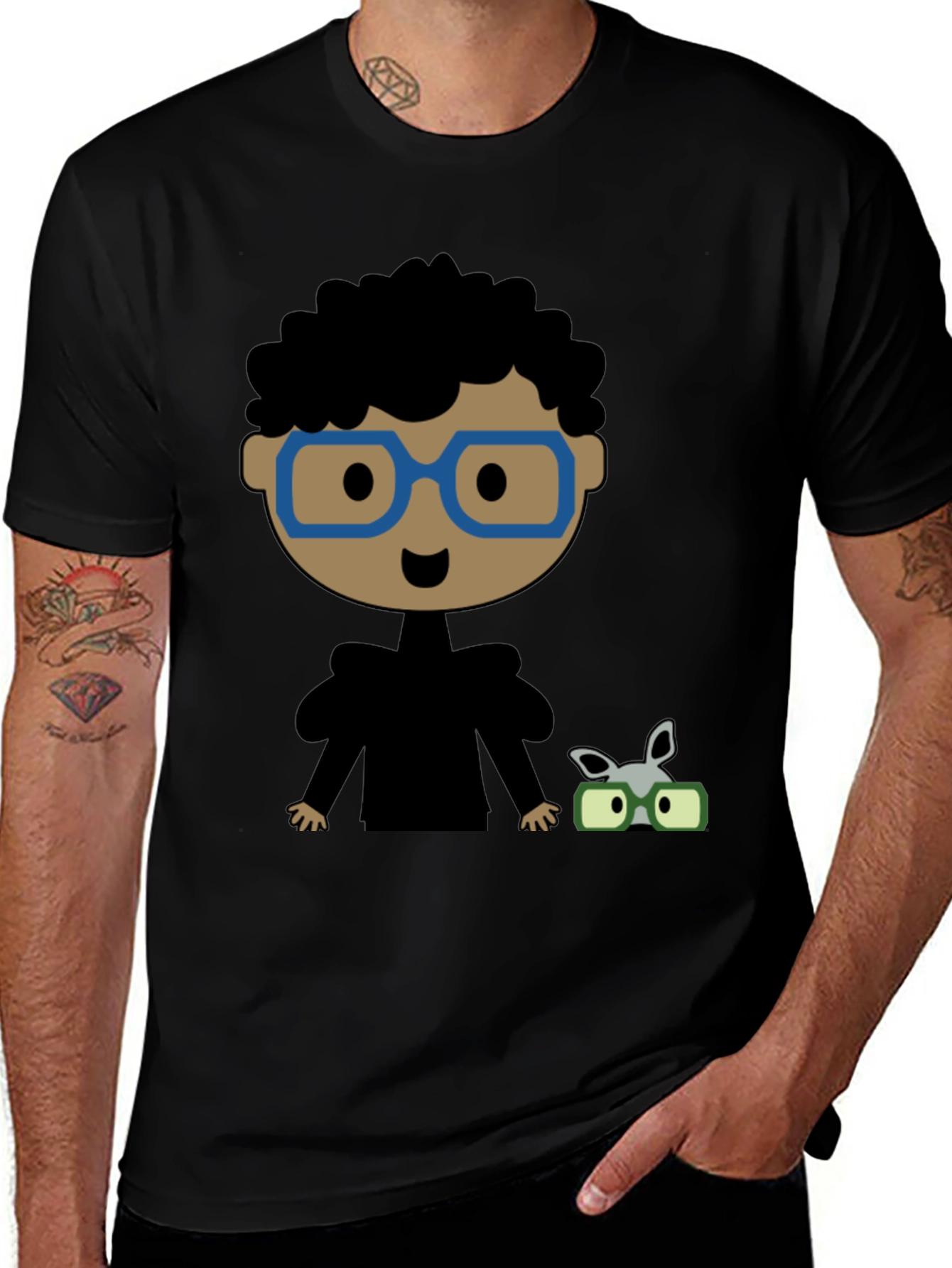 Variant 2 of Cartoon Character Graphic Tee - Black Cotton Shirt