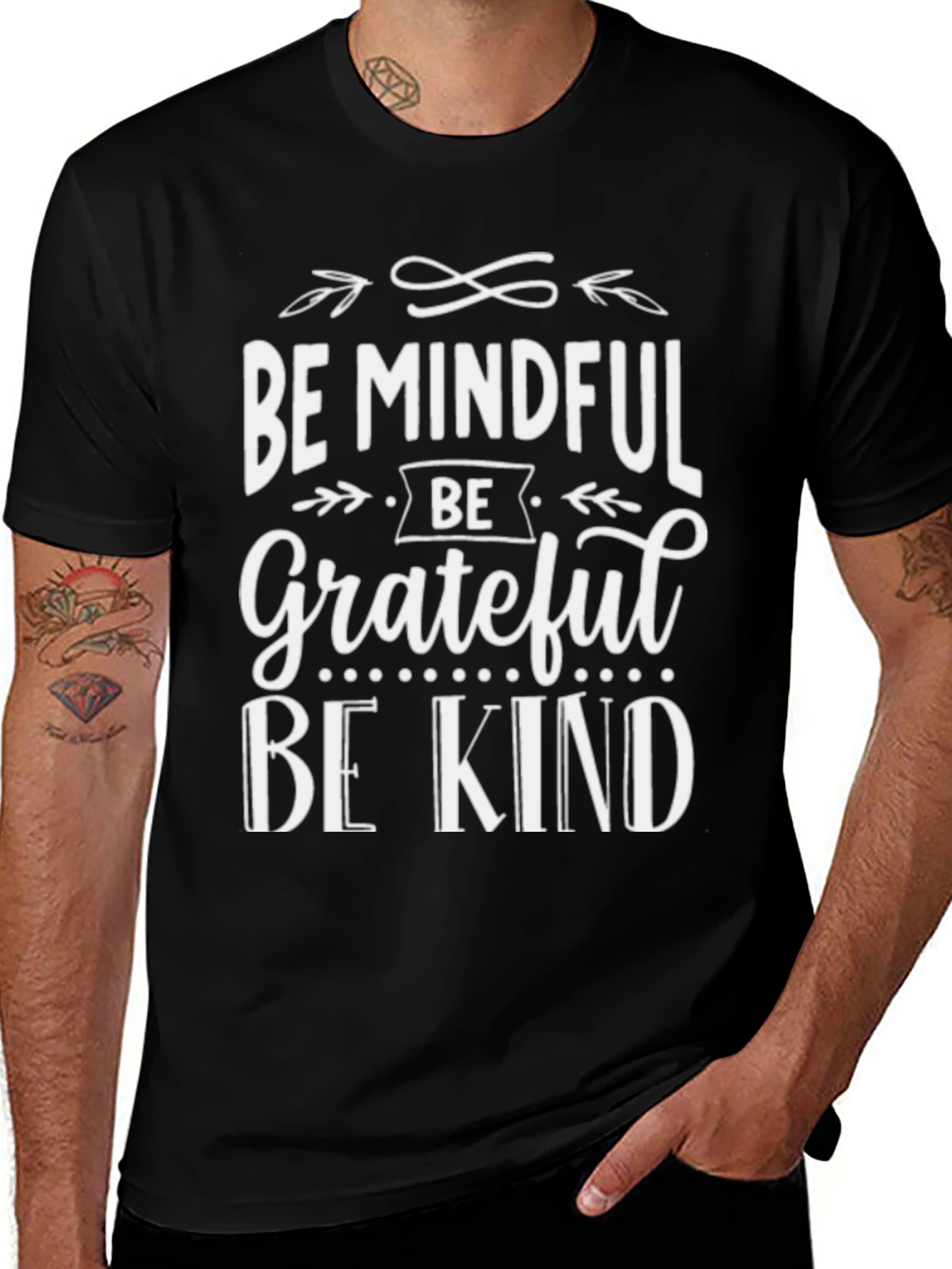 Variant 26 of Be Mindful Grateful Kind Black Graphic Tee
