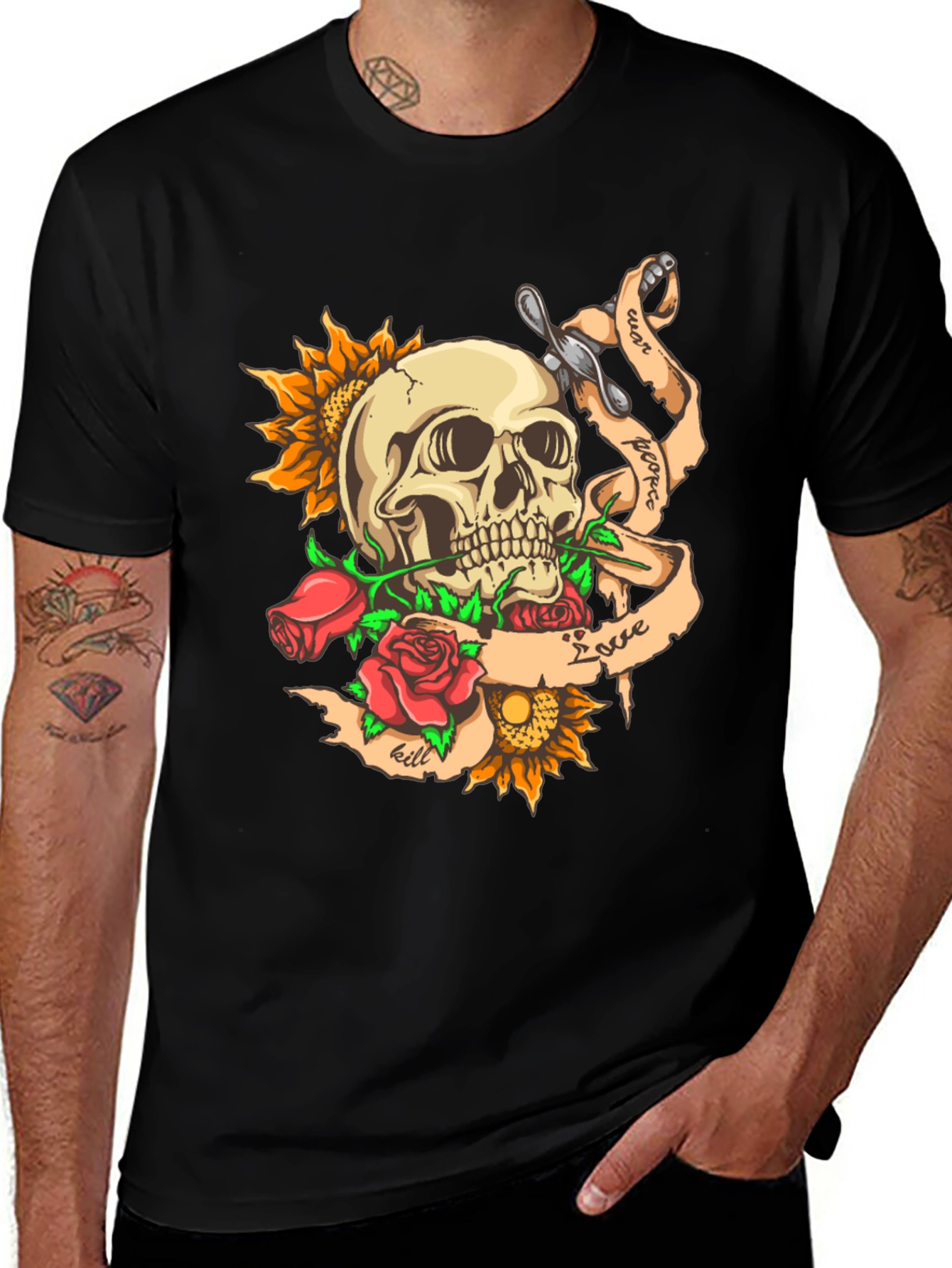 Variant 16 of Skull & Roses Graphic Tee - Edgy Style