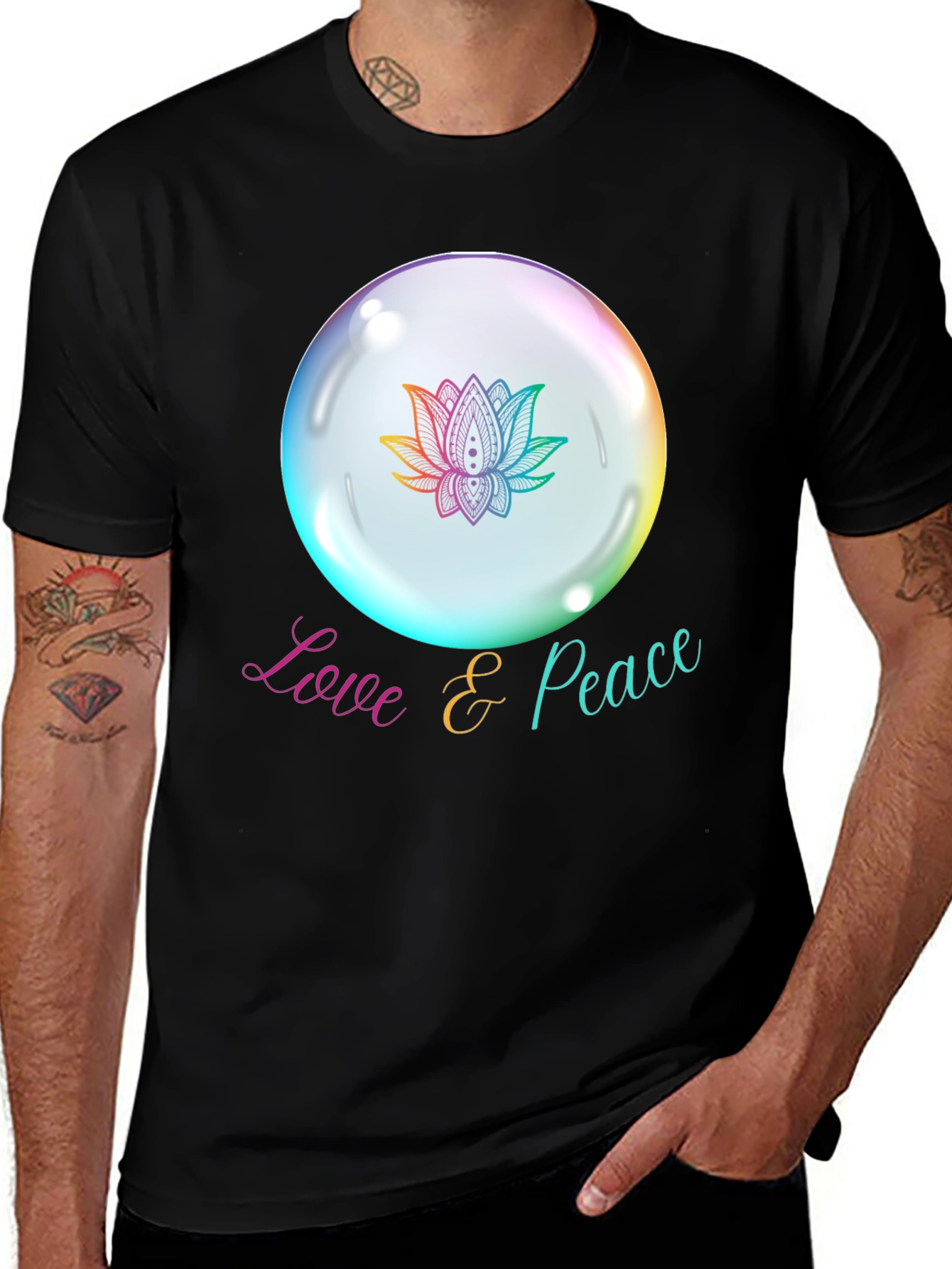 Variant 19 of Love & Peace Lotus Bubble Graphic T-Shirt