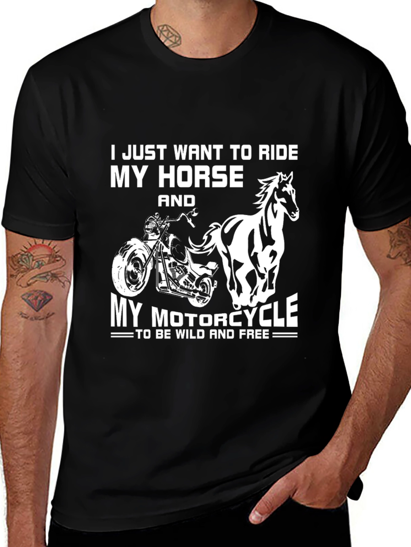 Variant 24 of Ride Horse & Motorcycle T-Shirt - Wild and Free