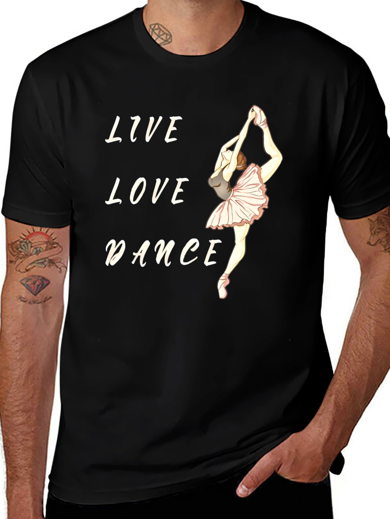 Live Love Dance T-Shirt - Black, Ballerina Graphic Tee
