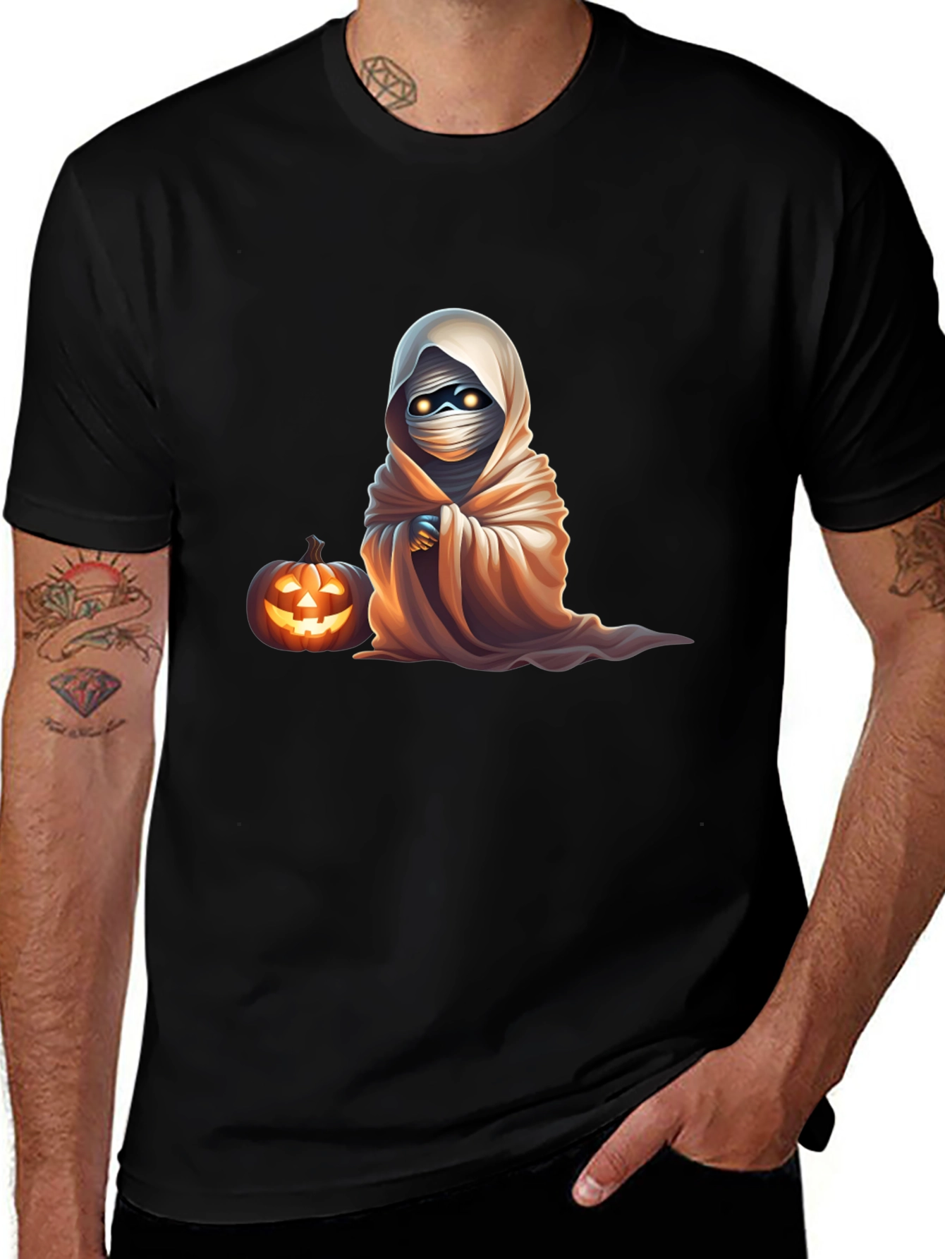 Halloween Mummy Pumpkin Black T-Shirt