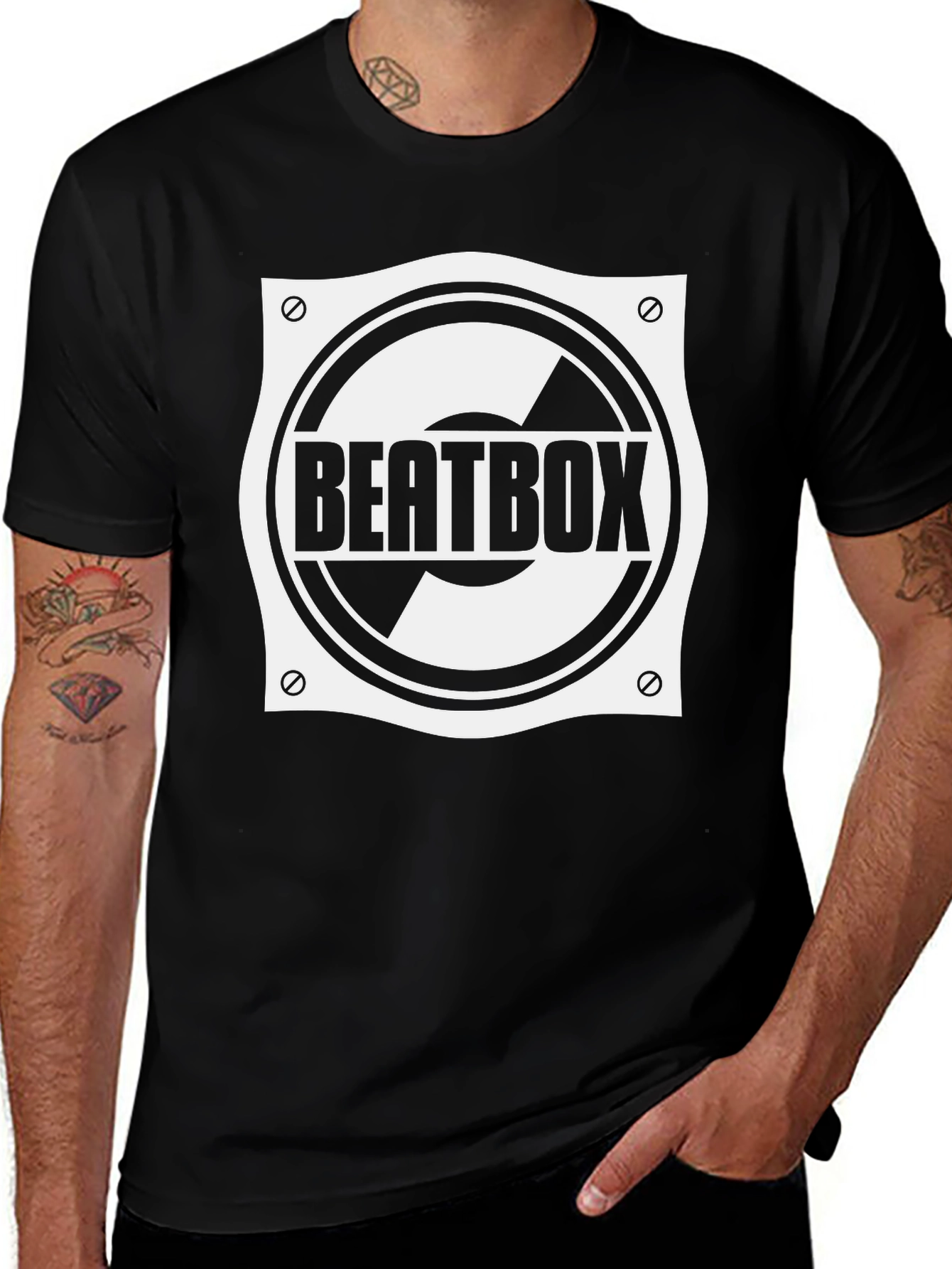 Variant 25 of Beatbox Graphic Tee - Black Crew Neck T-Shirt