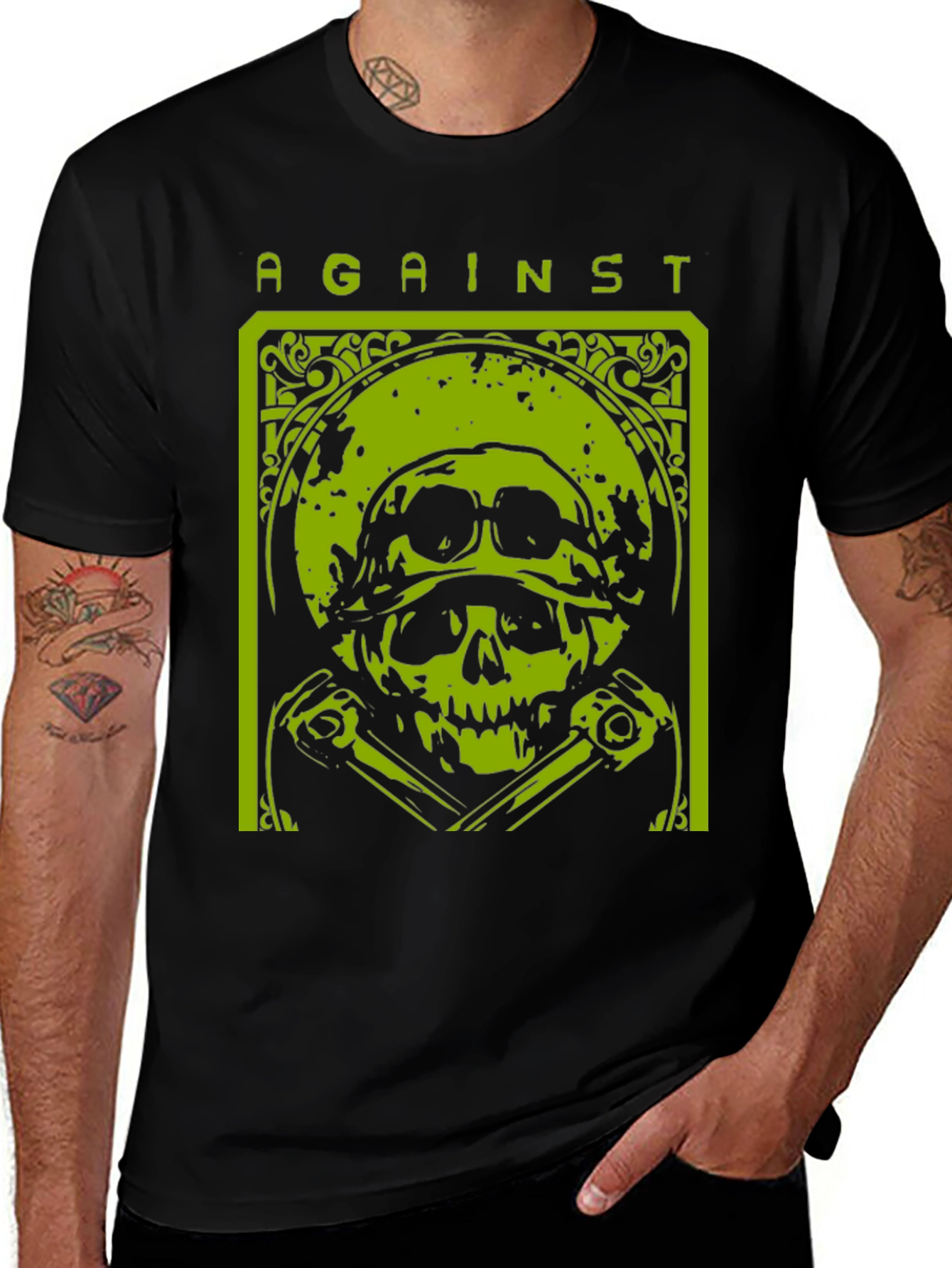 Variant 28 of Against T-Shirt Skull Graphic Tee - Black