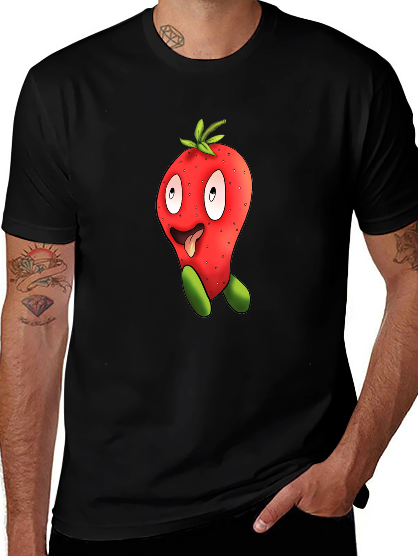 Variant 24 of Funny Strawberry Character Black T-Shirt